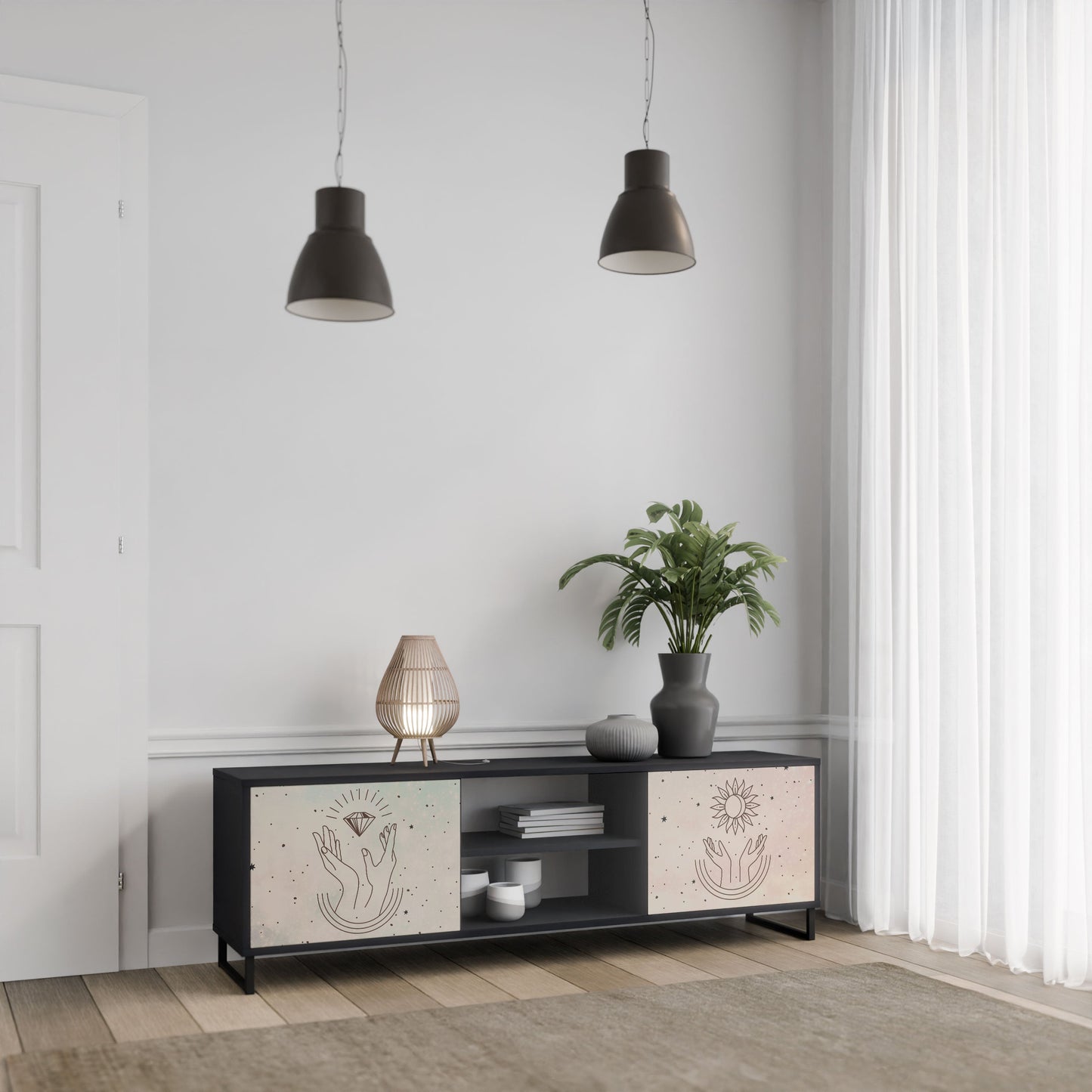 Mobile TV DELICATE BEAUTY a 2 ante con finitura nera