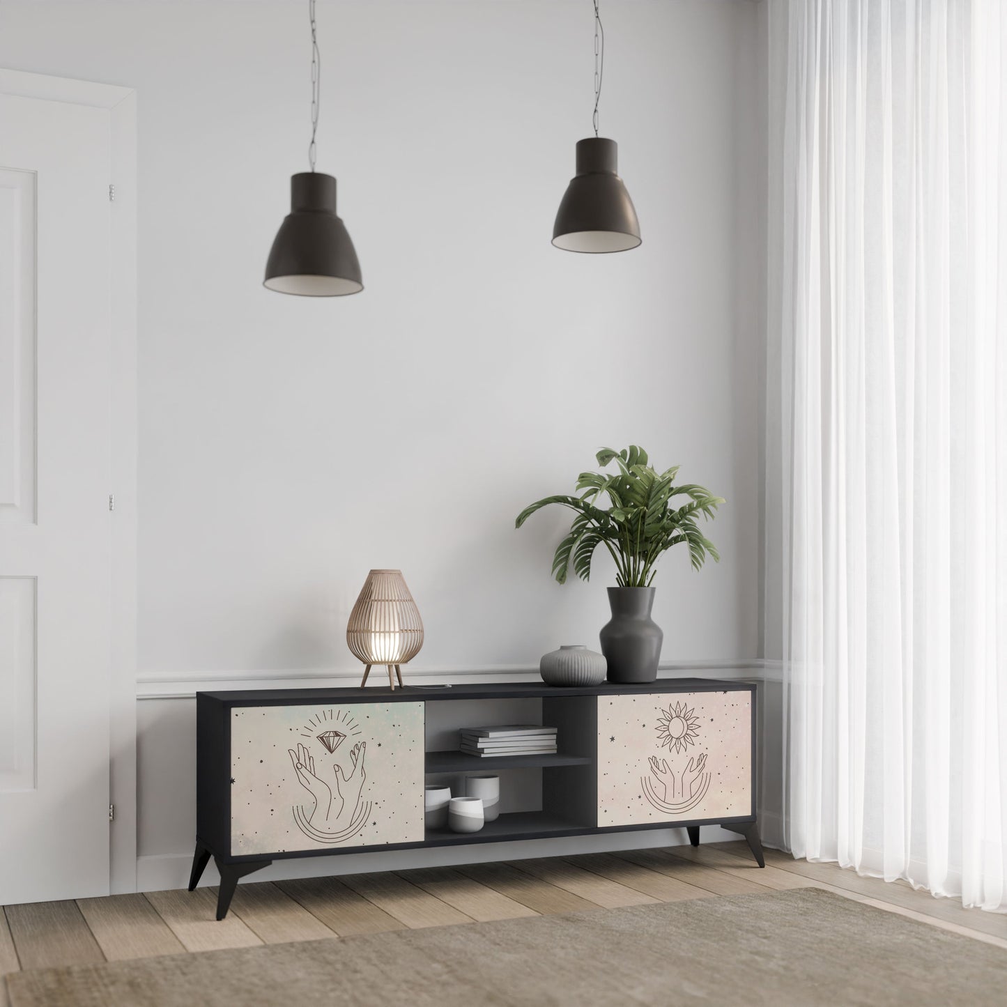 Mobile TV DELICATE BEAUTY a 2 ante con finitura nera