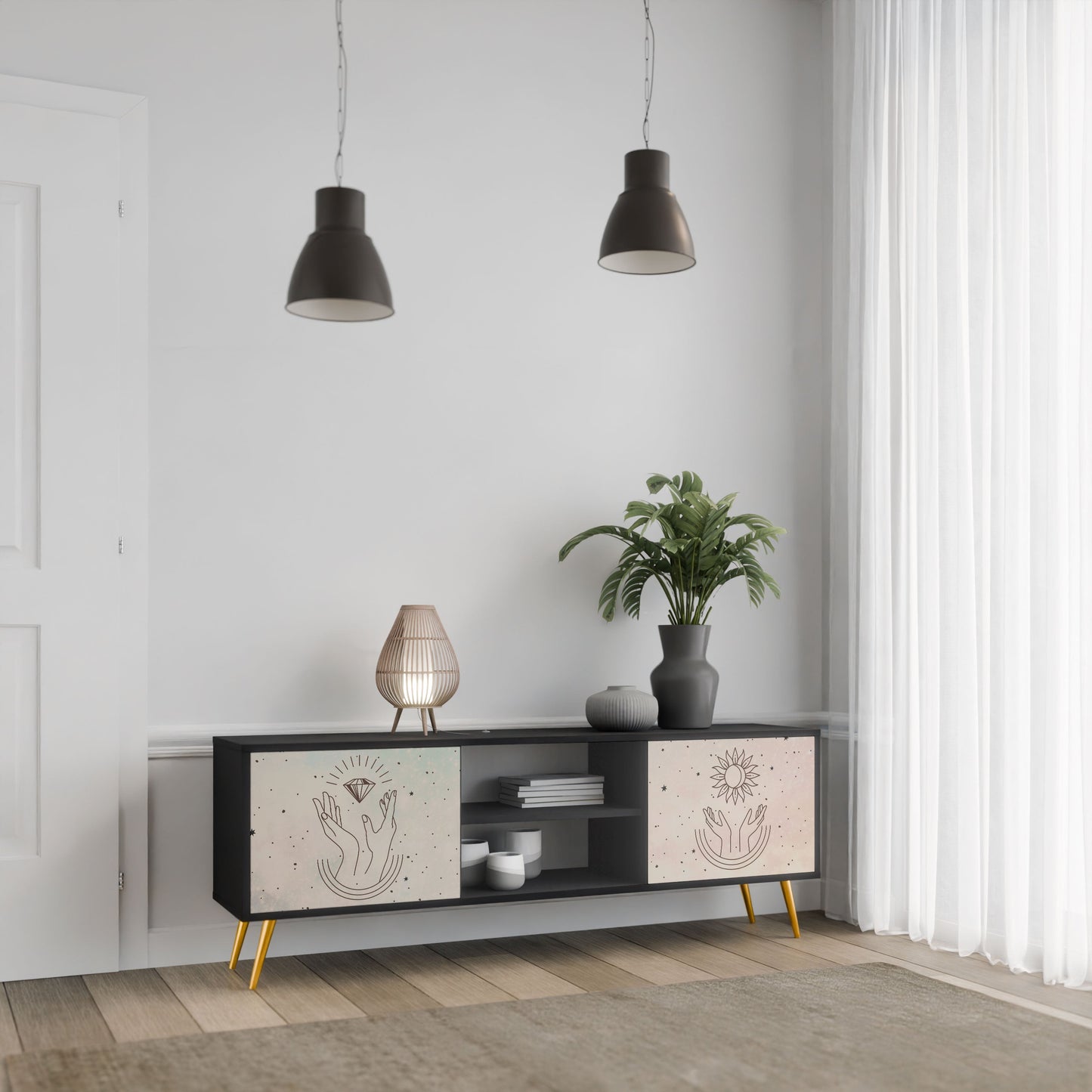Mobile TV DELICATE BEAUTY a 2 ante con finitura nera