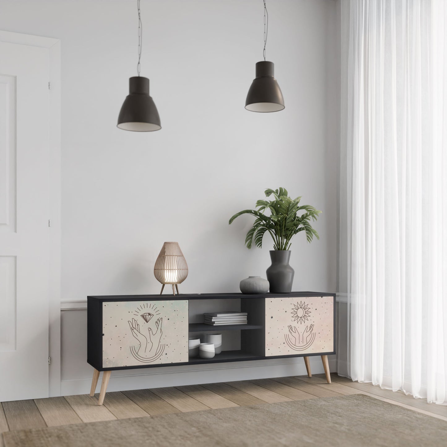 Mobile TV DELICATE BEAUTY a 2 ante con finitura nera