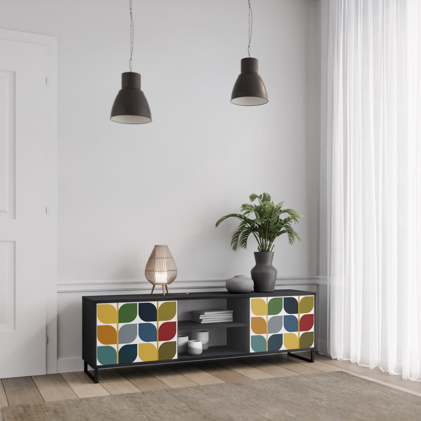 WEIGHTLESS HOURS 2-Door TV Stand in Black Finish