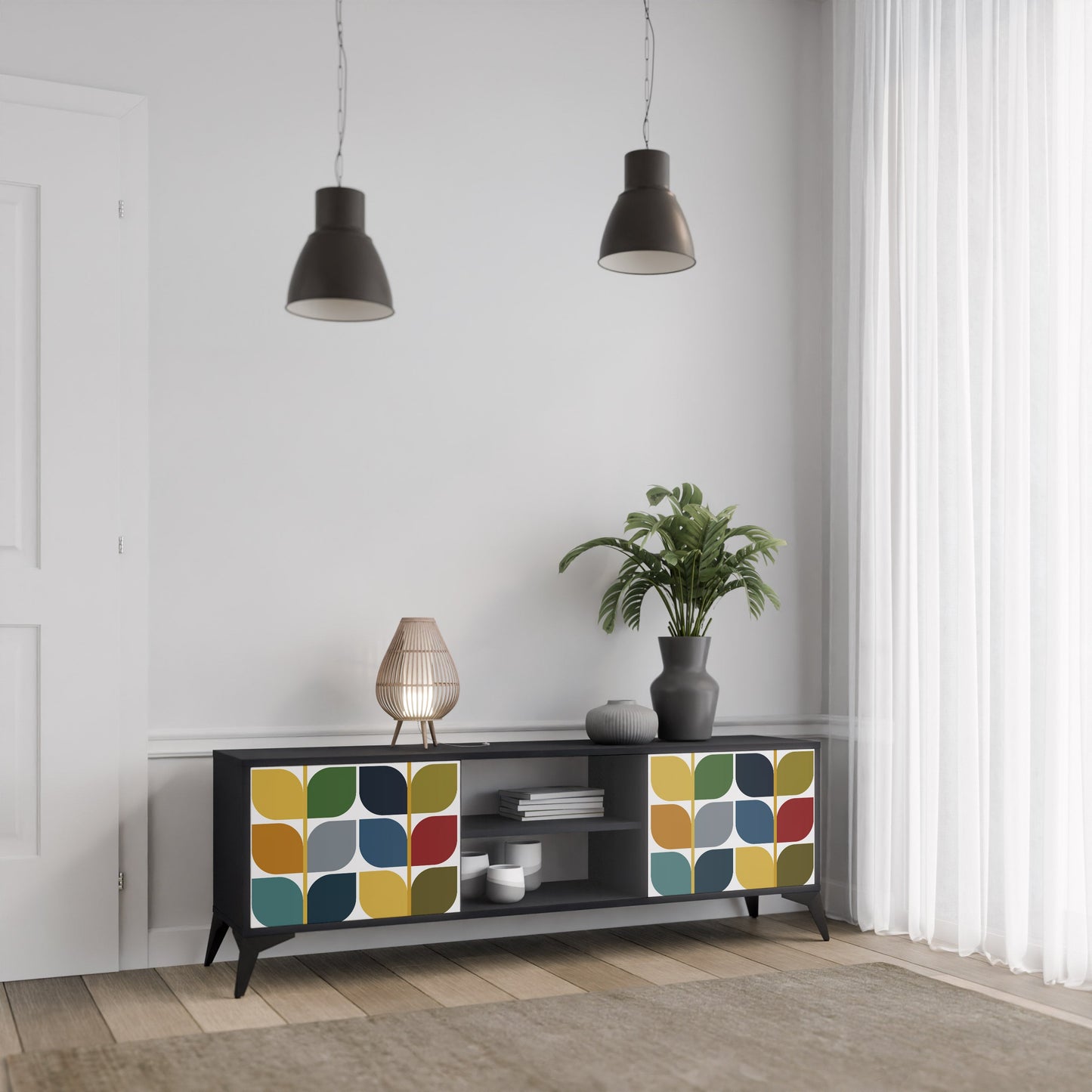WEIGHTLESS HOURS 2-Door TV Stand in Black Finish