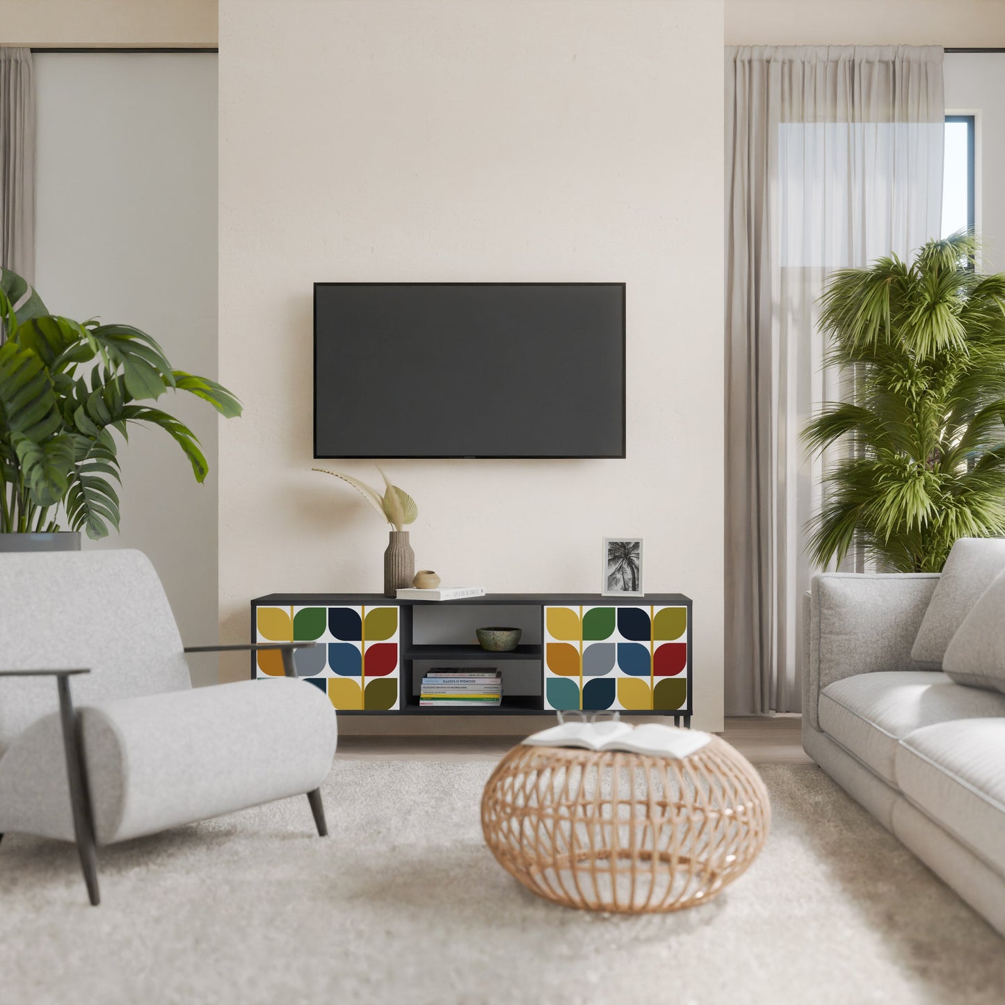 WEIGHTLESS HOURS 2-Door TV Stand in Black Finish