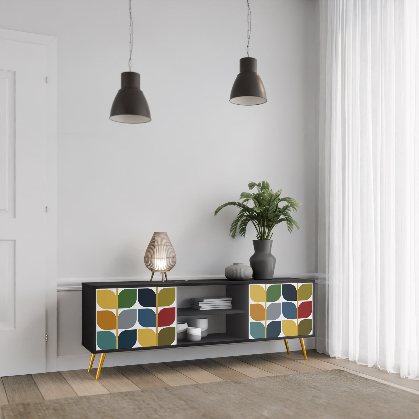 WEIGHTLESS HOURS 2-Door TV Stand in Black Finish