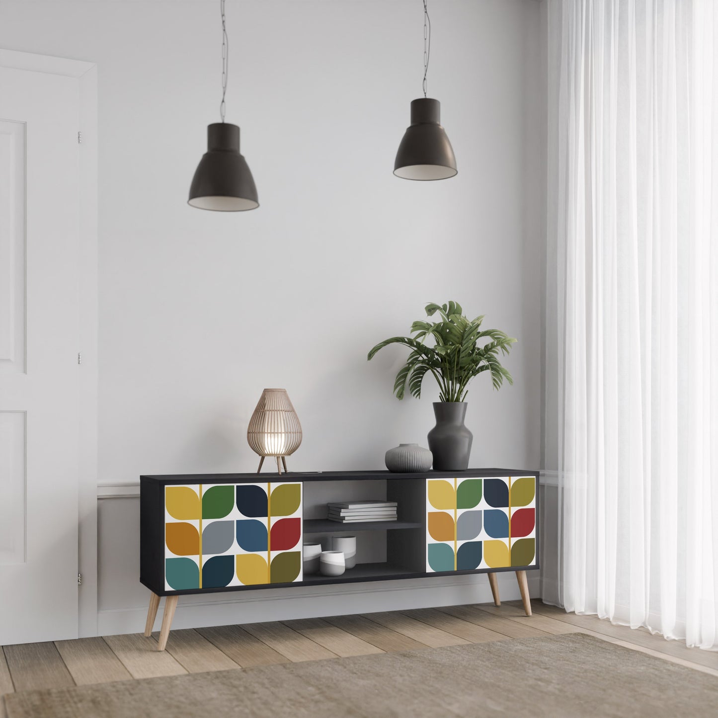 WEIGHTLESS HOURS 2-Door TV Stand in Black Finish