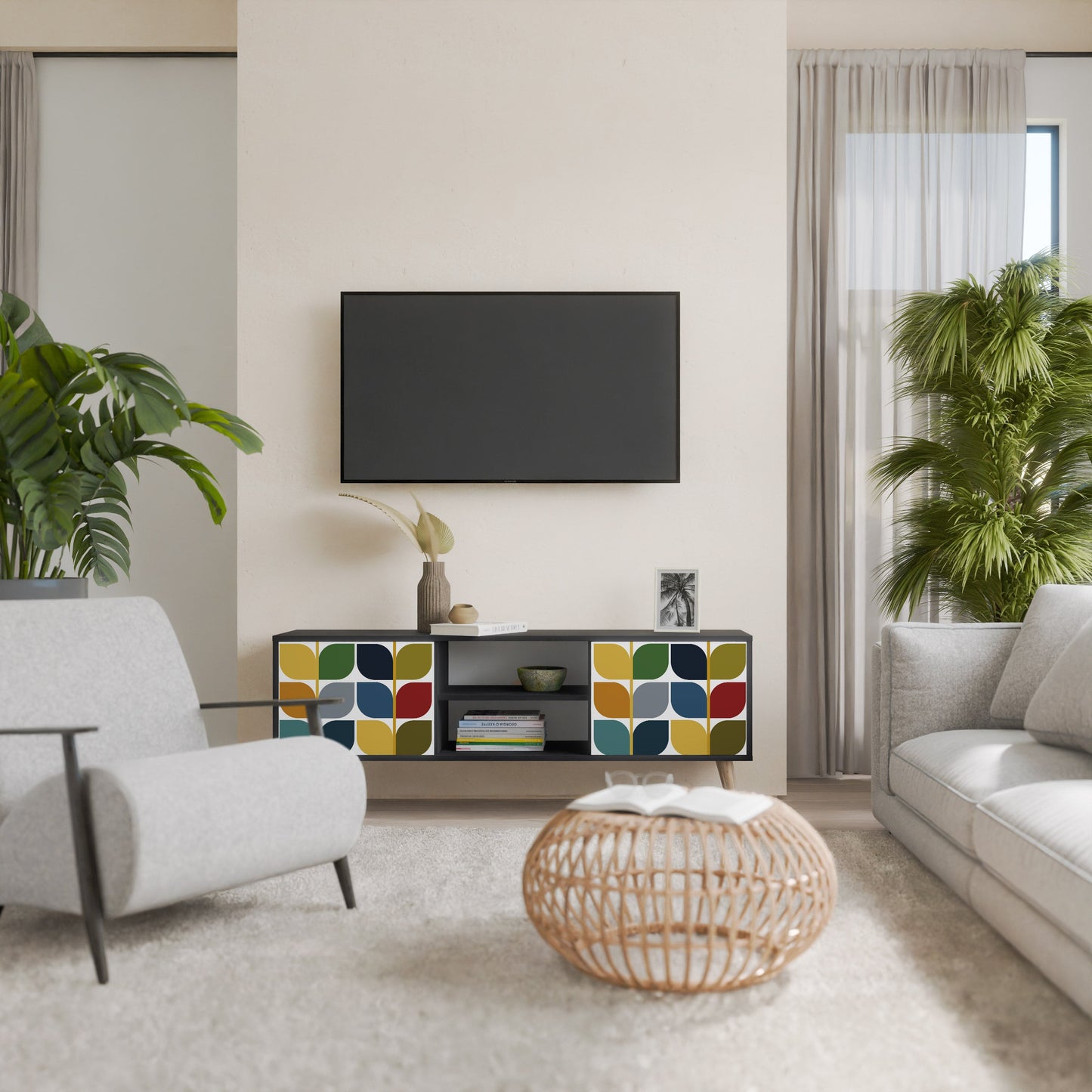 WEIGHTLESS HOURS 2-Door TV Stand in Black Finish