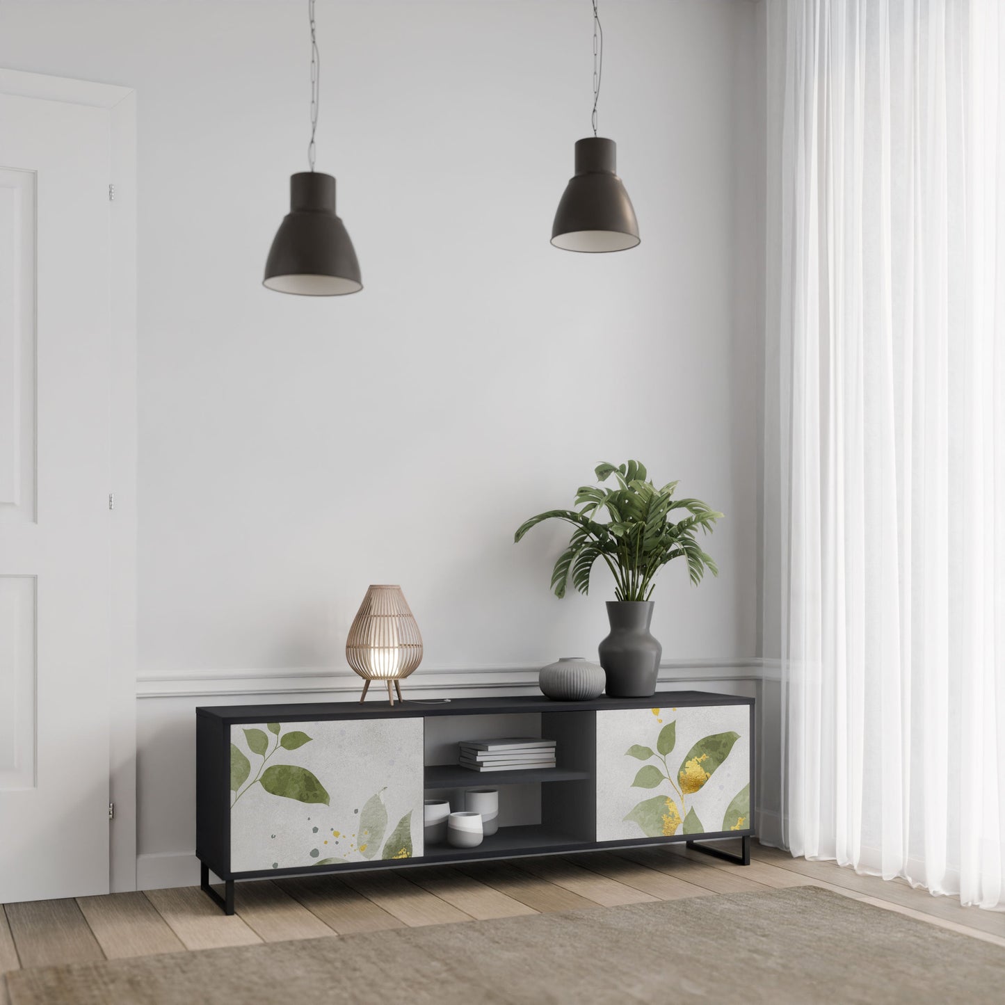 ELEGANT BOTANICS 2-Door TV Stand in Black Finish
