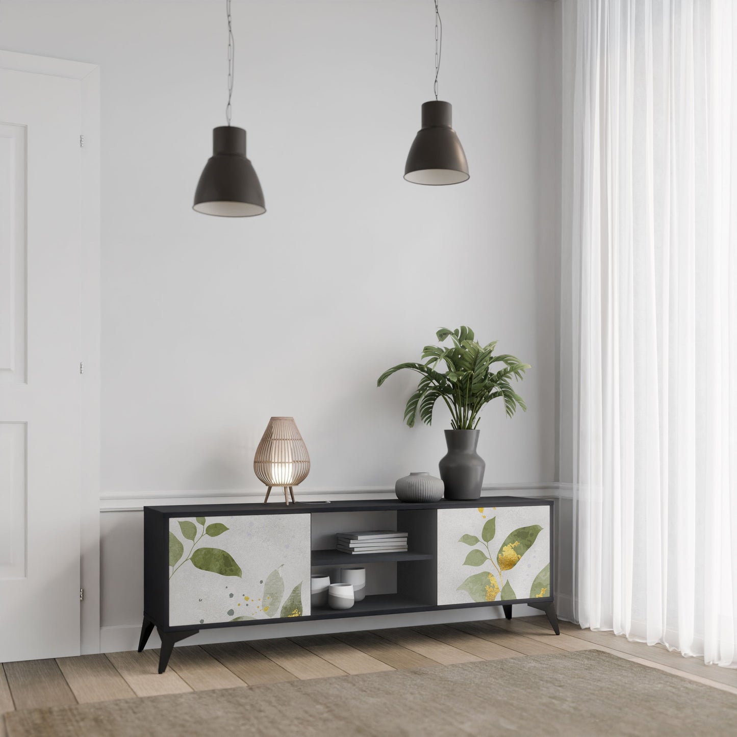 ELEGANT BOTANICS 2-Door TV Stand in Black Finish