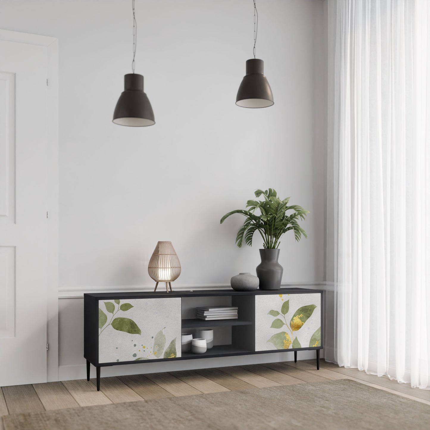 ELEGANT BOTANICS 2-Door TV Stand in Black Finish
