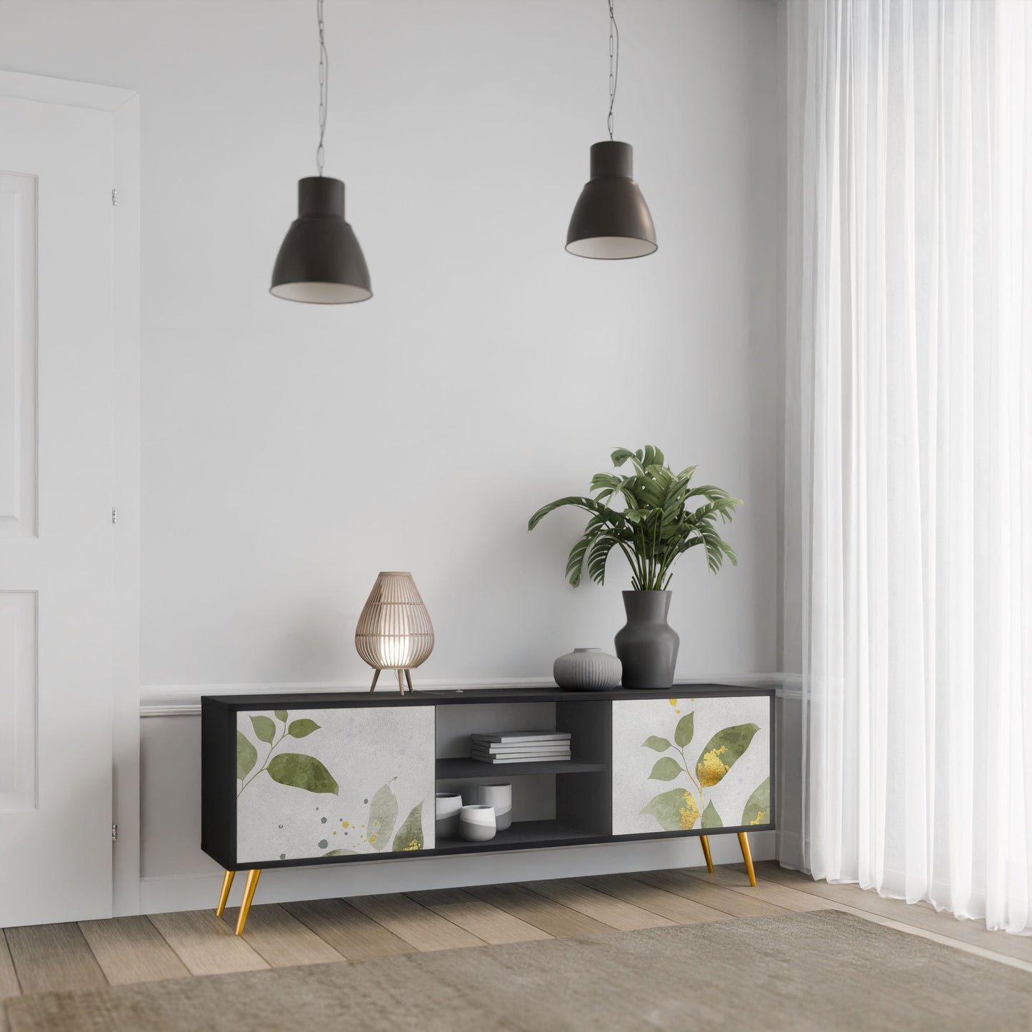ELEGANT BOTANICS 2-Door TV Stand in Black Finish