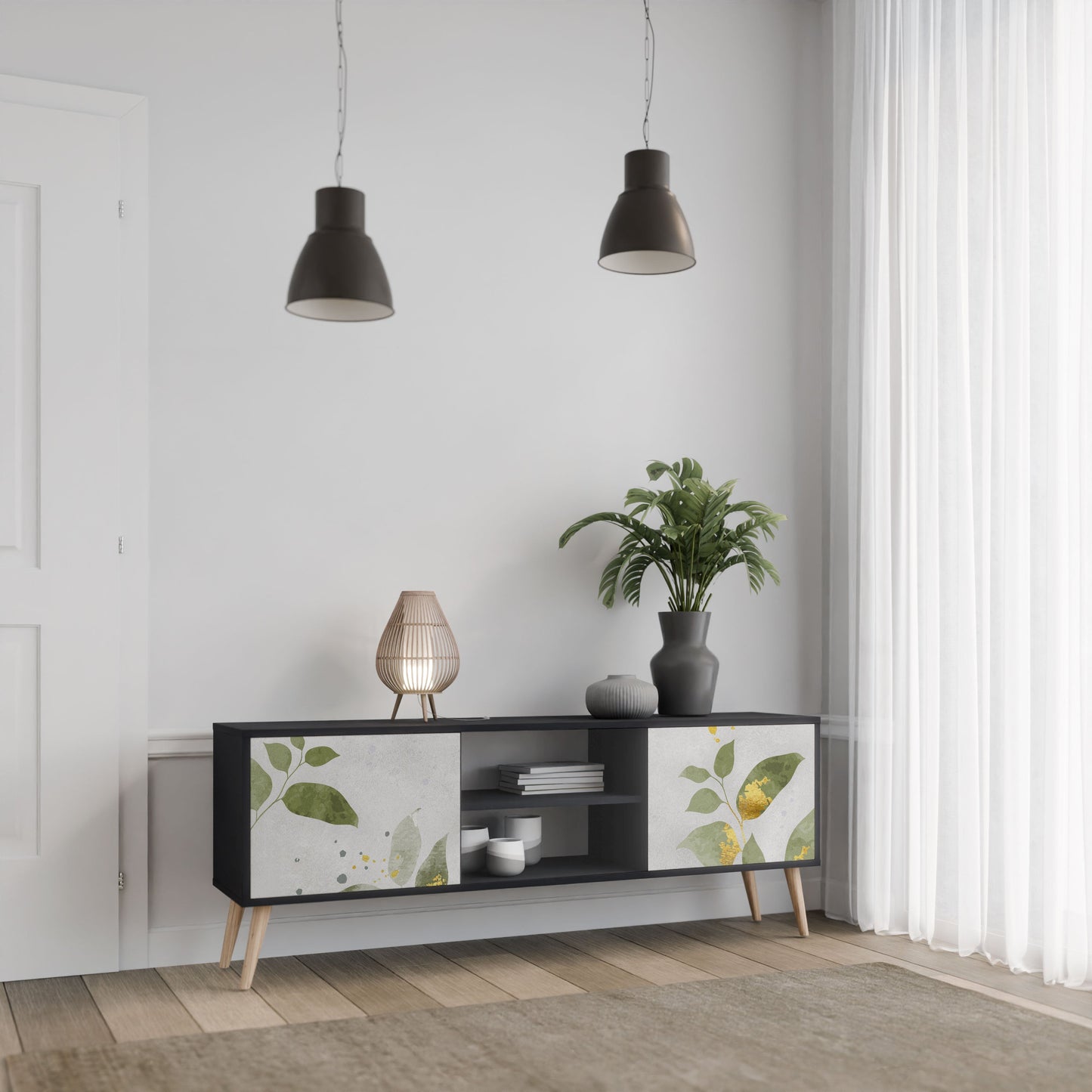 ELEGANT BOTANICS 2-Door TV Stand in Black Finish
