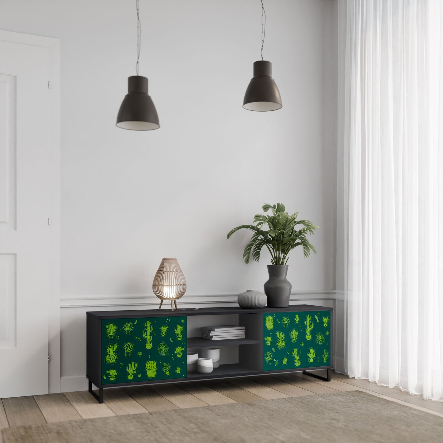 DESERT GREEN 2-Door TV Stand in Black Finish