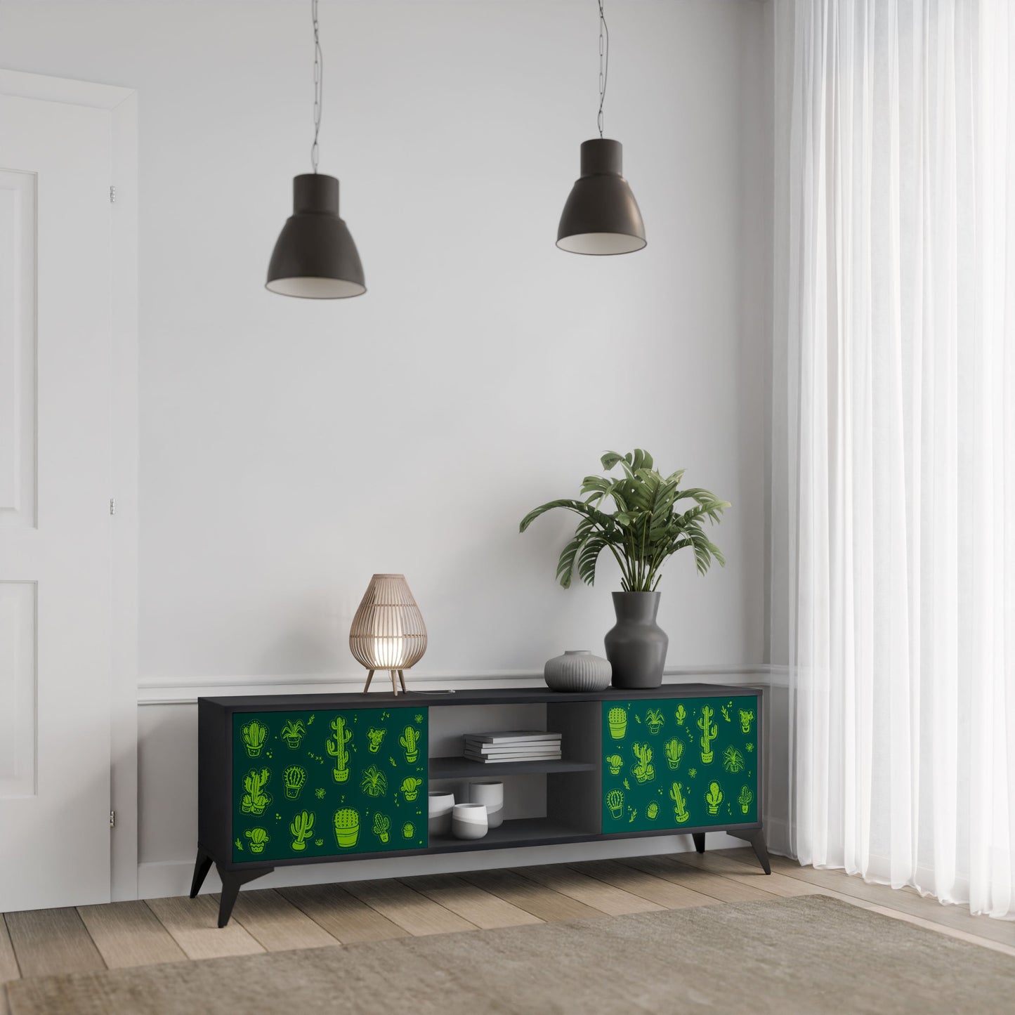 DESERT GREEN 2-Door TV Stand in Black Finish