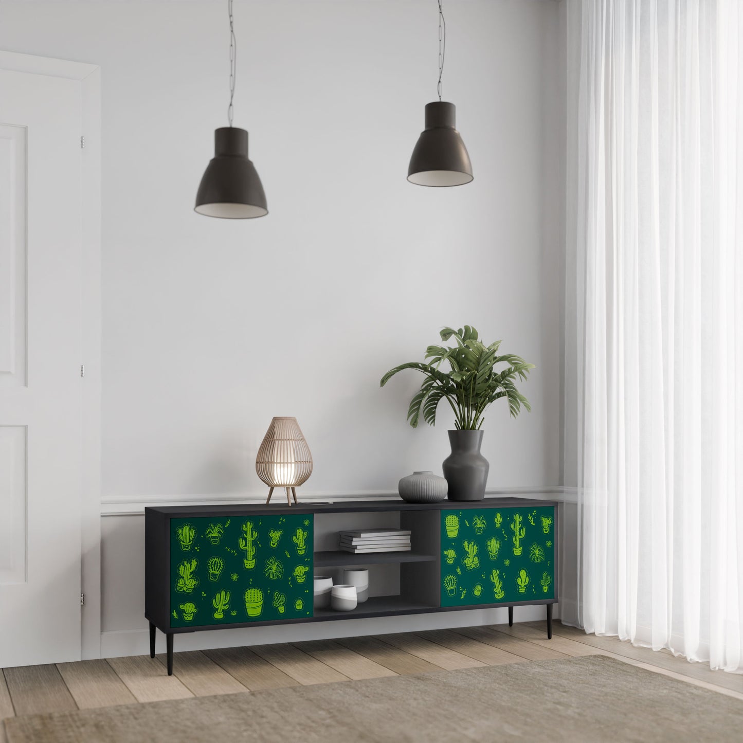 DESERT GREEN 2-Door TV Stand in Black Finish