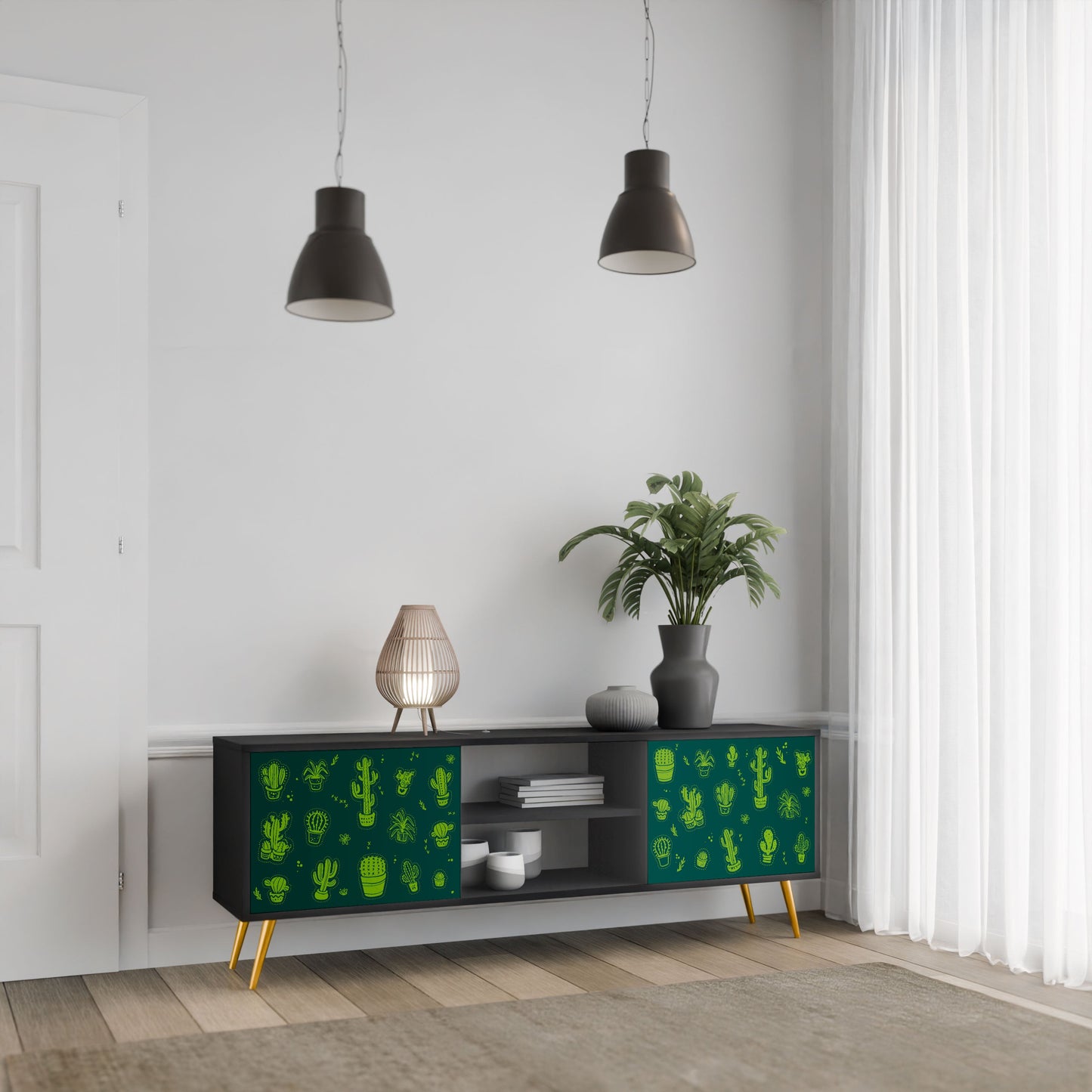 DESERT GREEN 2-Door TV Stand in Black Finish