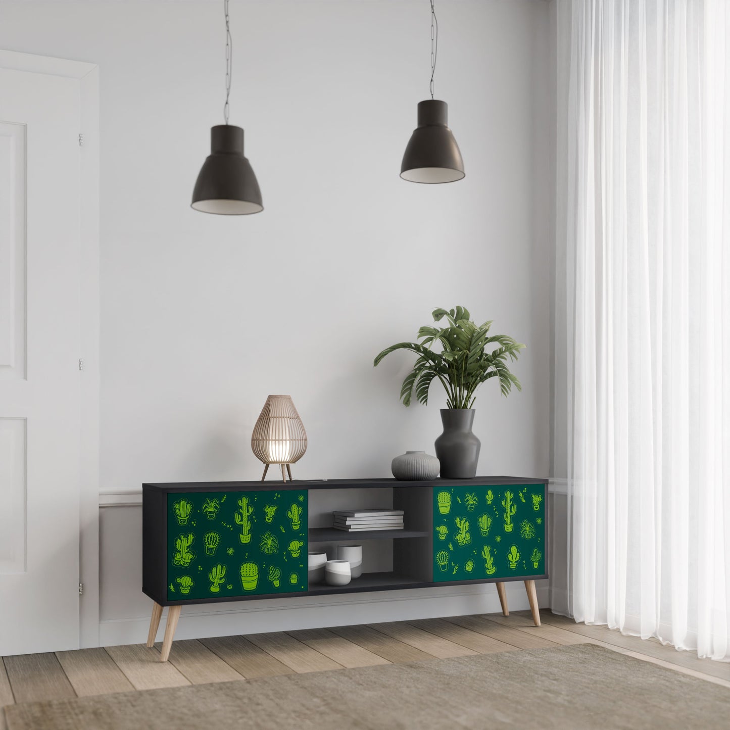 DESERT GREEN 2-Door TV Stand in Black Finish