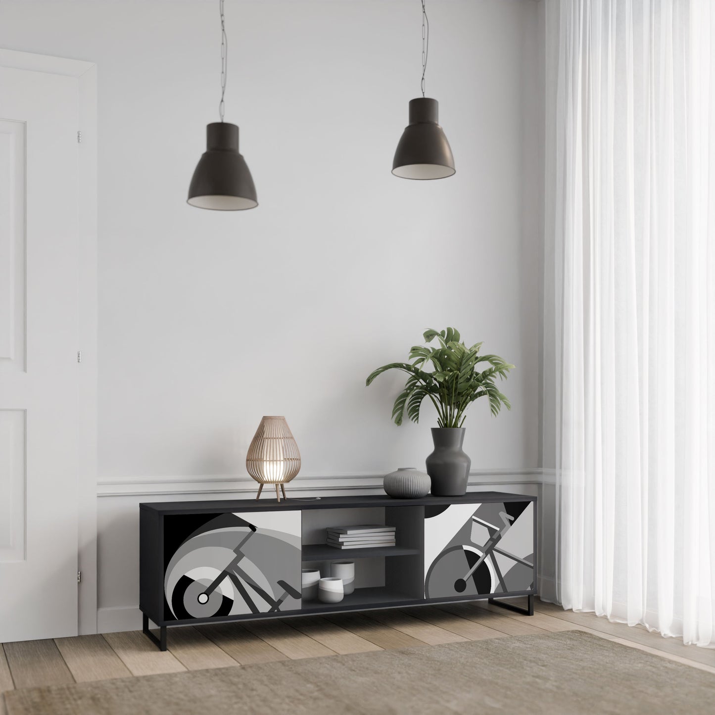 BIKE ENERGY 2-Door TV Stand in Black Finish