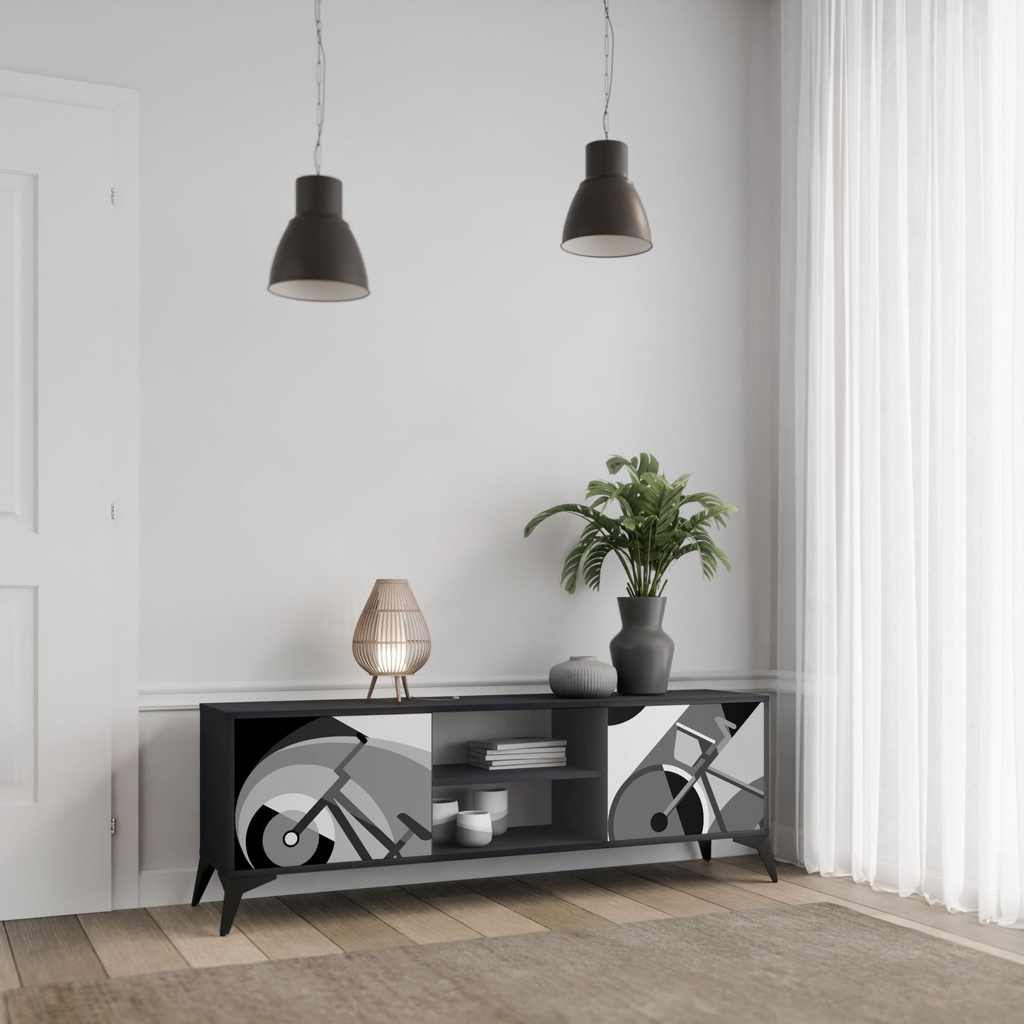 BIKE ENERGY 2-Door TV Stand in Black Finish