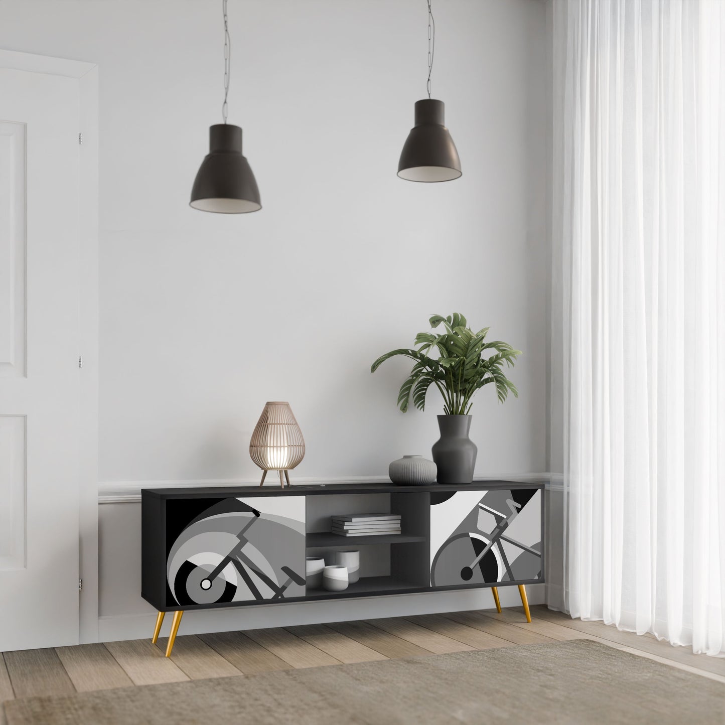 BIKE ENERGY 2-Door TV Stand in Black Finish