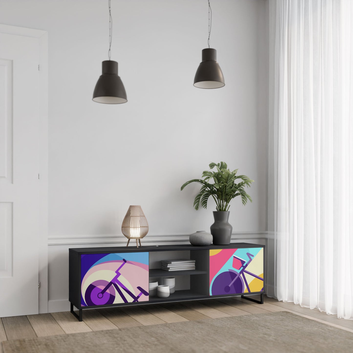 BIKE DREAMS 2-Door TV Stand in Black Finish