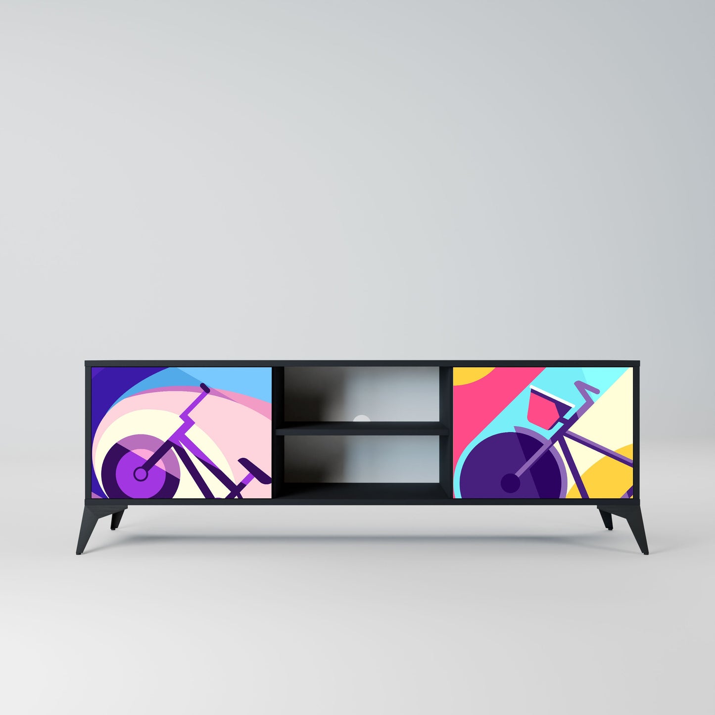 BIKE DREAMS 2-Door TV Stand in Black Finish