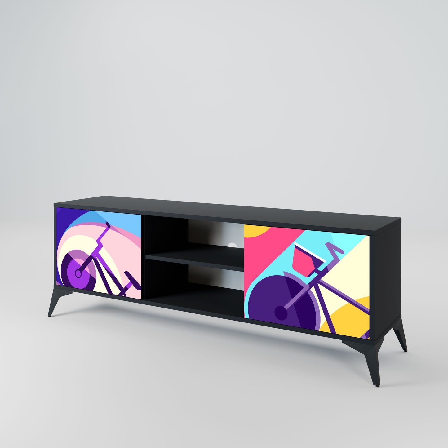 BIKE DREAMS 2-Door TV Stand in Black Finish