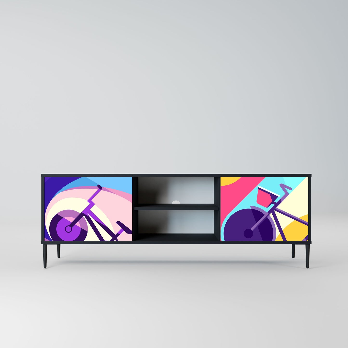 BIKE DREAMS 2-Door TV Stand in Black Finish