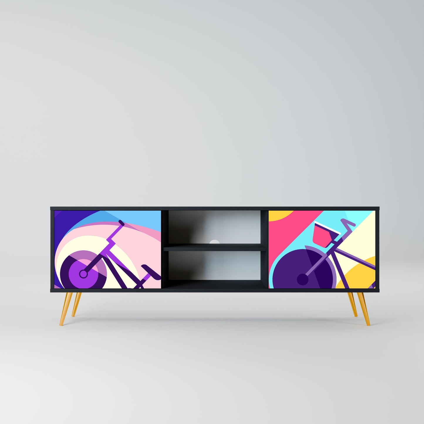 BIKE DREAMS 2-Door TV Stand in Black Finish