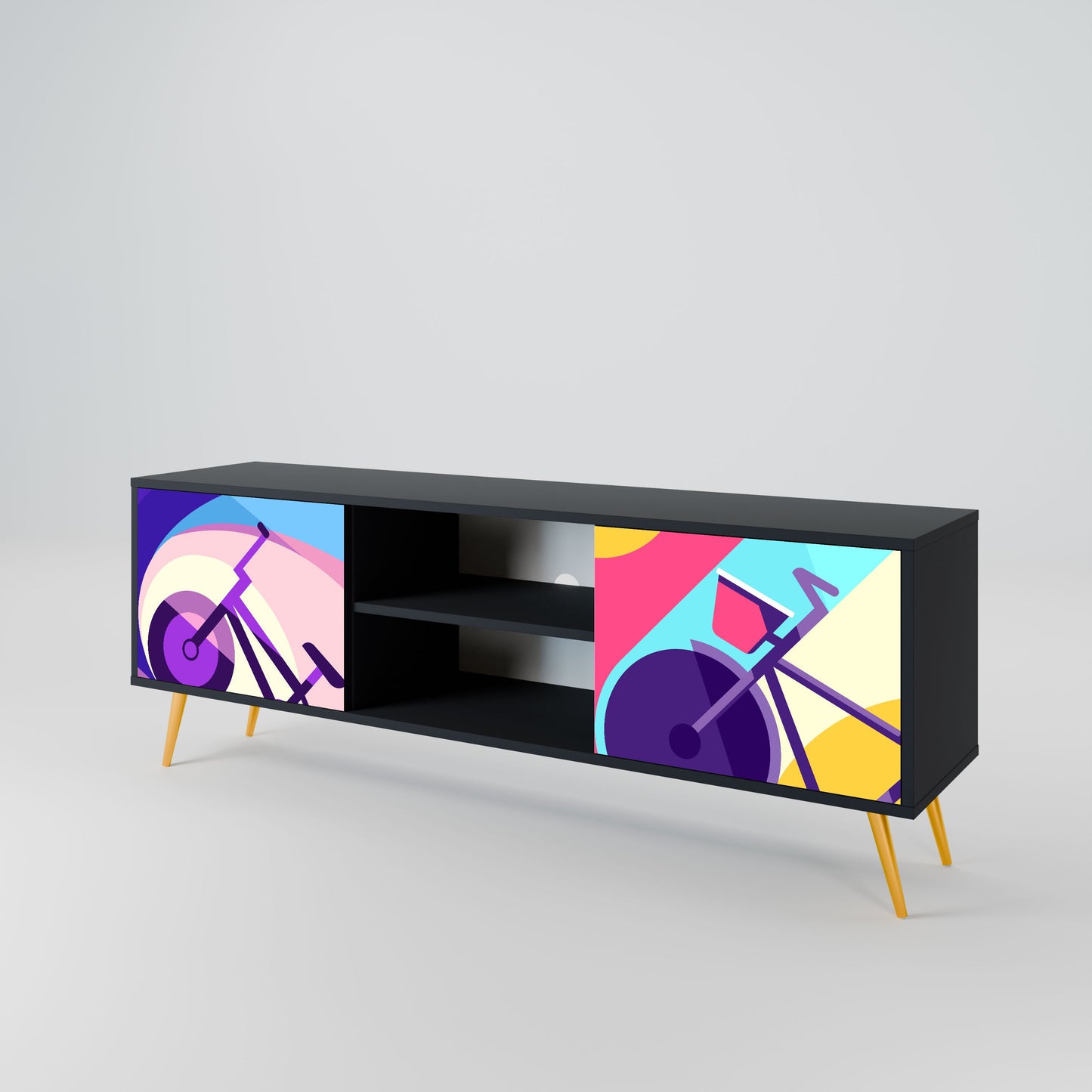 BIKE DREAMS 2-Door TV Stand in Black Finish