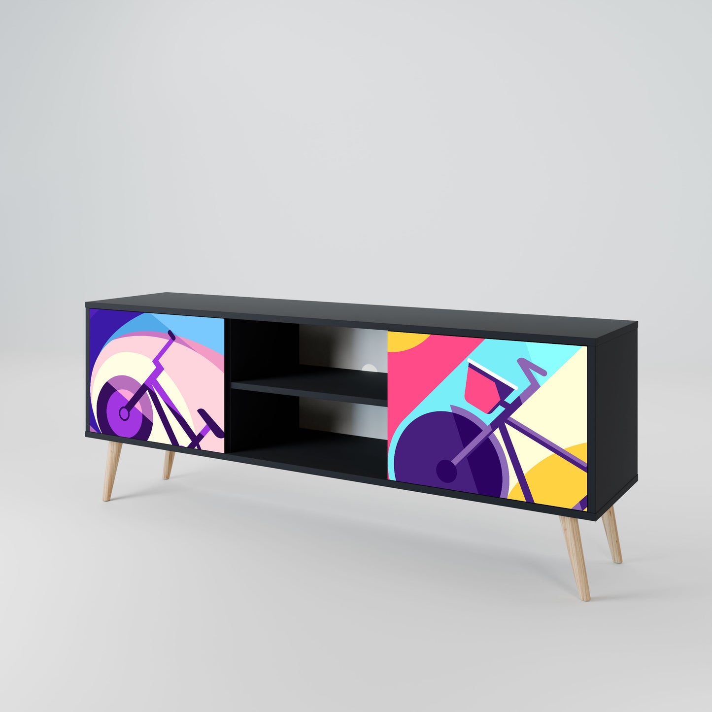 BIKE DREAMS 2-Door TV Stand in Black Finish
