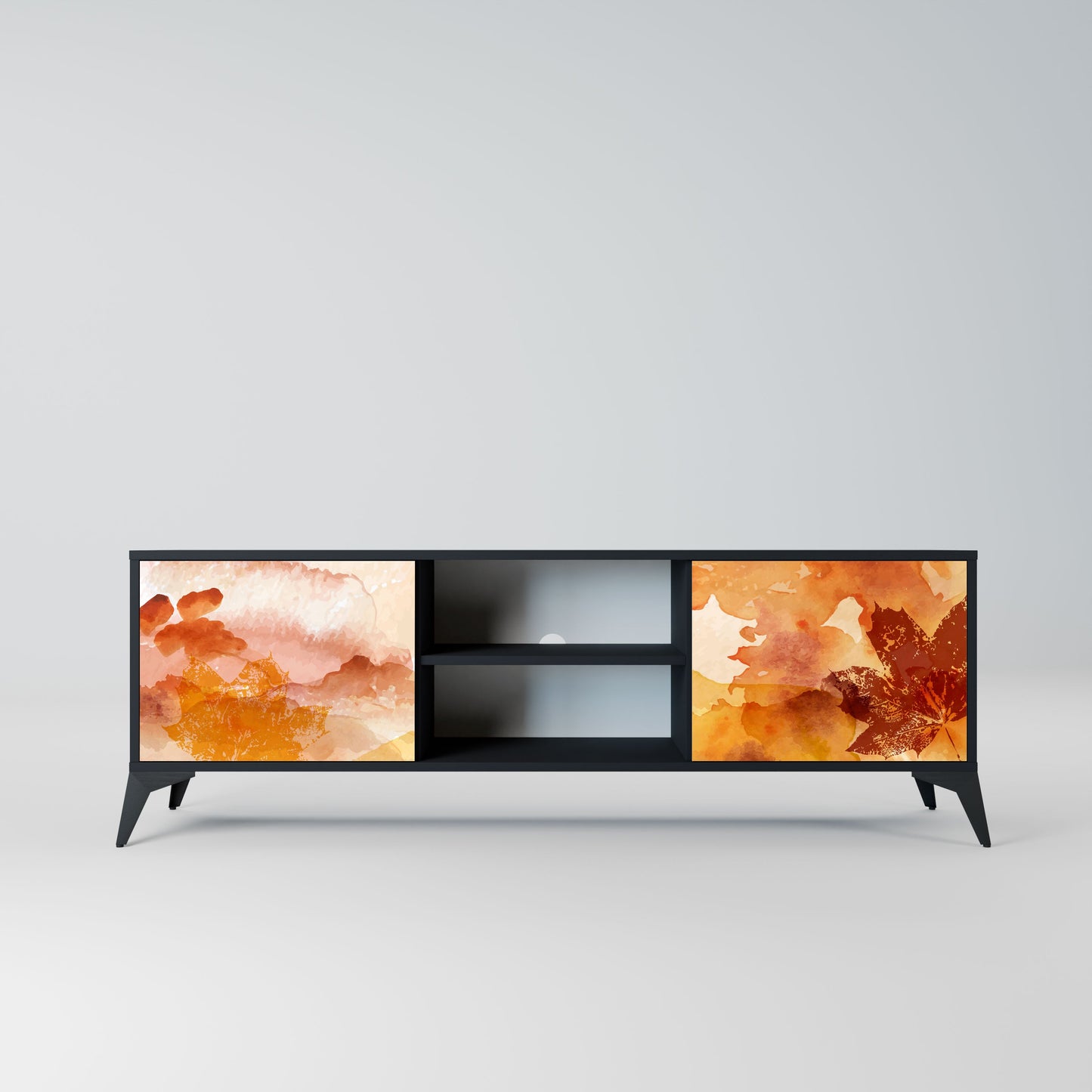 TRACES OF AUTUMN 2-Door TV Stand in Black Finish
