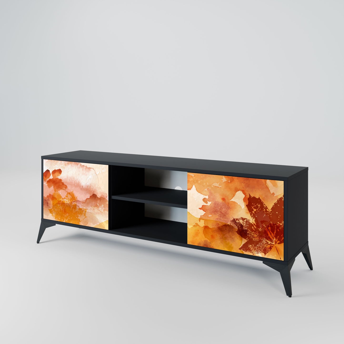 TRACES OF AUTUMN 2-Door TV Stand in Black Finish