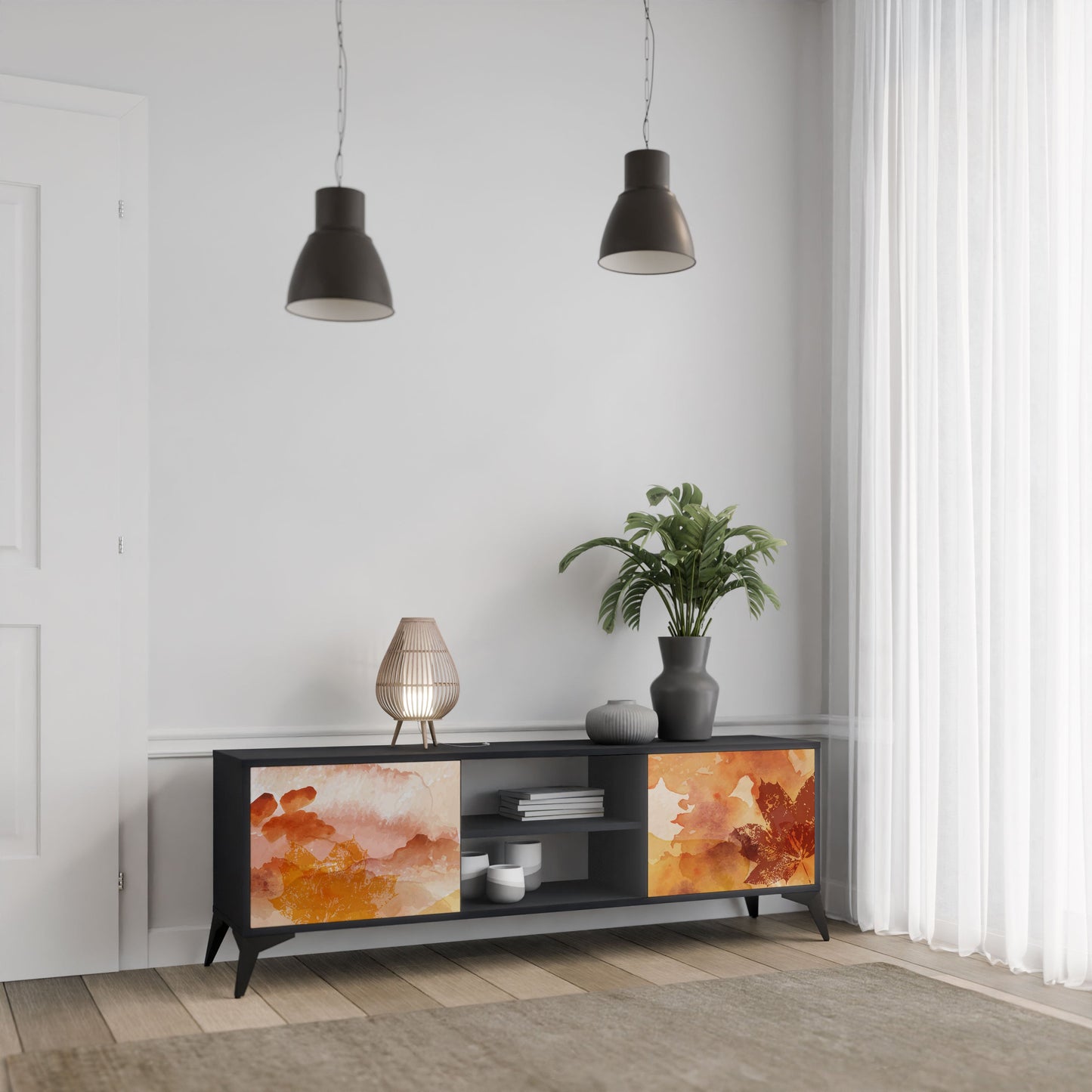 TRACES OF AUTUMN 2-Door TV Stand in Black Finish