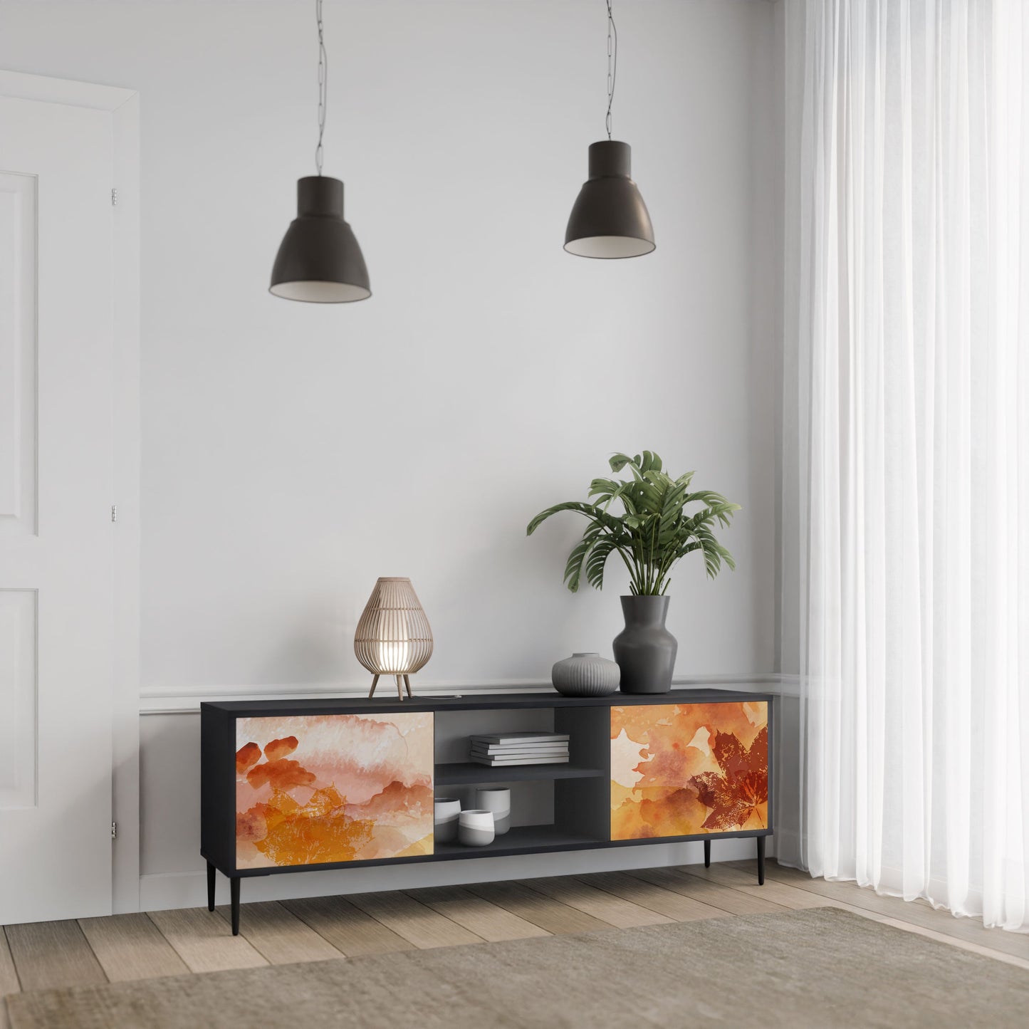 TRACES OF AUTUMN 2-Door TV Stand in Black Finish