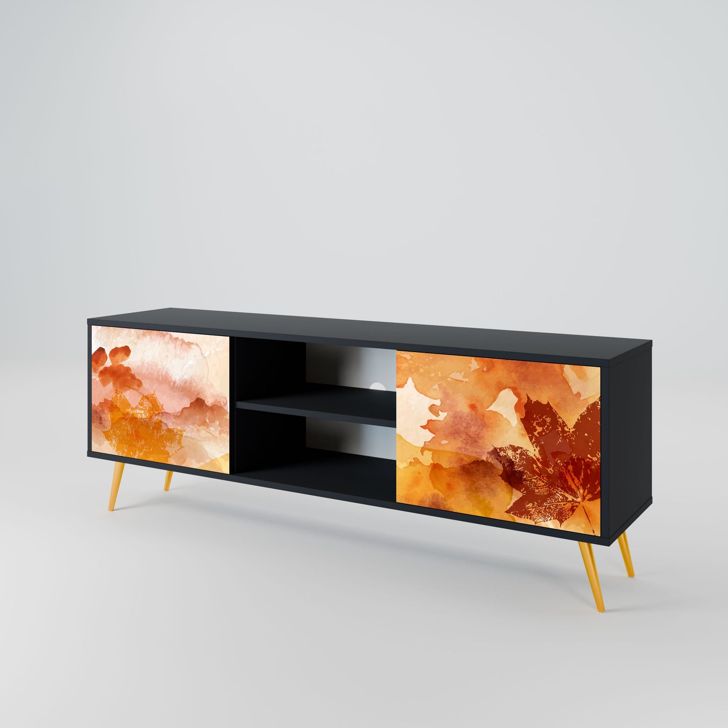 TRACES OF AUTUMN 2-Door TV Stand in Black Finish
