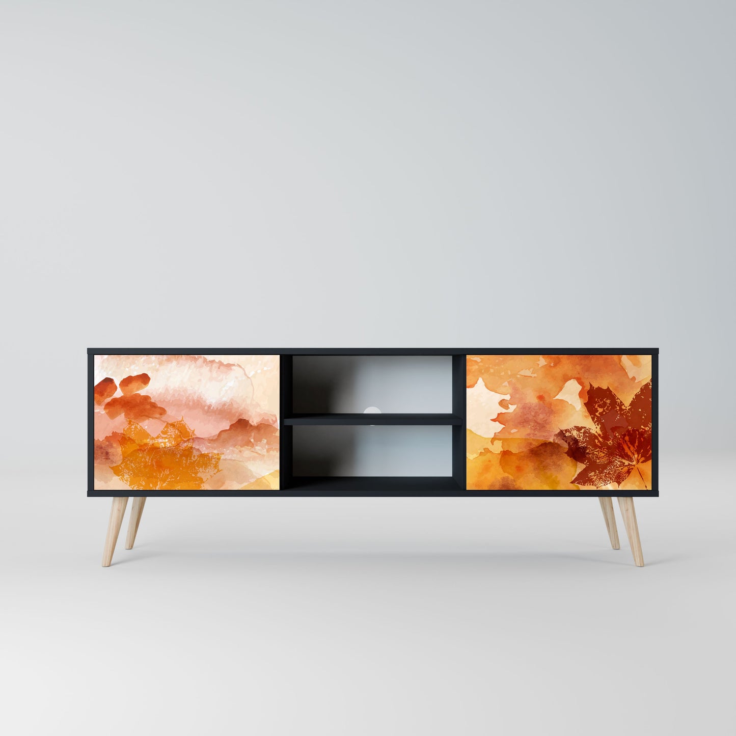 TRACES OF AUTUMN 2-Door TV Stand in Black Finish