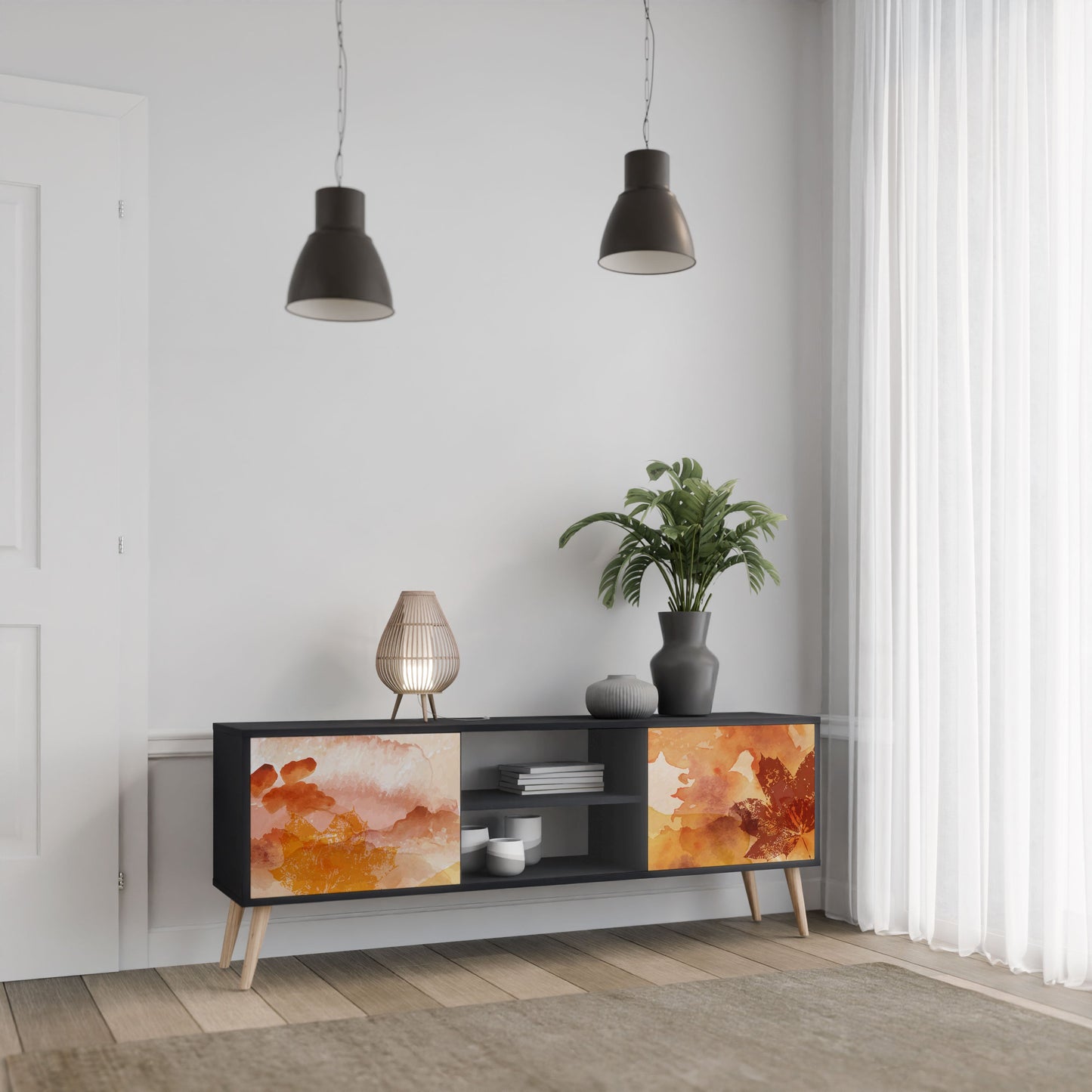 TRACES OF AUTUMN 2-Door TV Stand in Black Finish