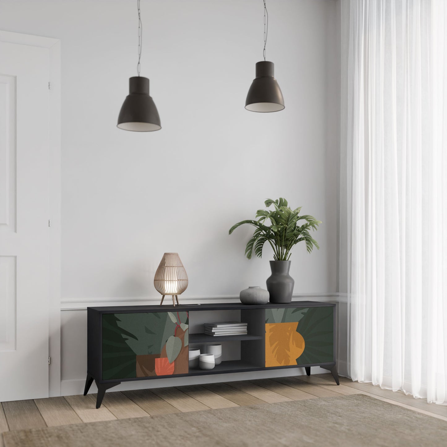 TROPICAL COMPOSITION 2-Door TV Stand in Black Finish