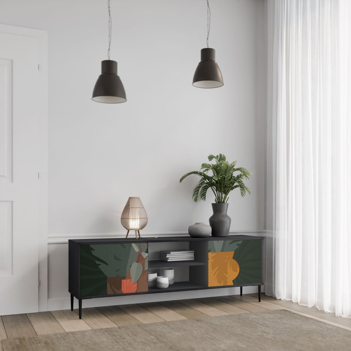 TROPICAL COMPOSITION 2-Door TV Stand in Black Finish