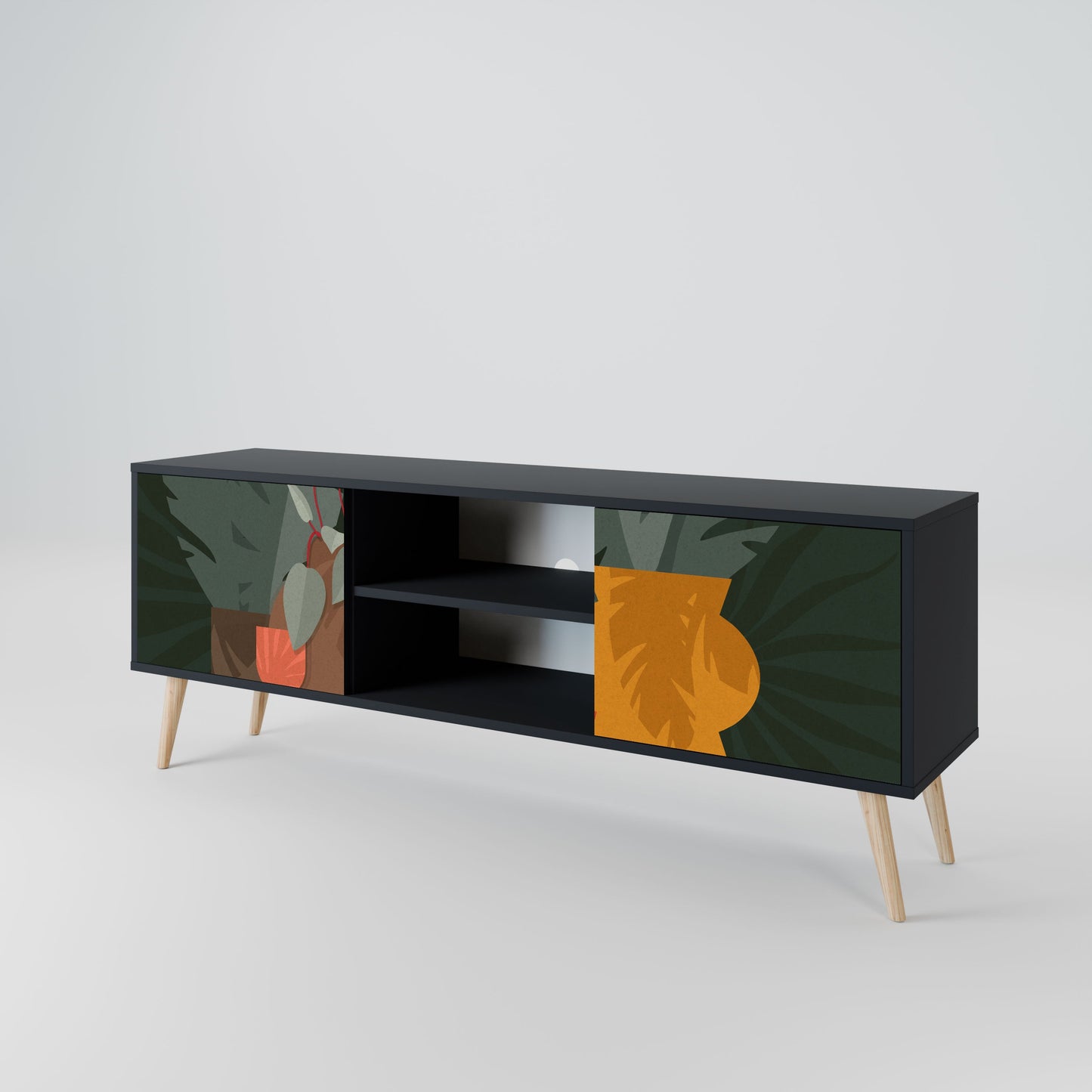 TROPICAL COMPOSITION 2-Door TV Stand in Black Finish