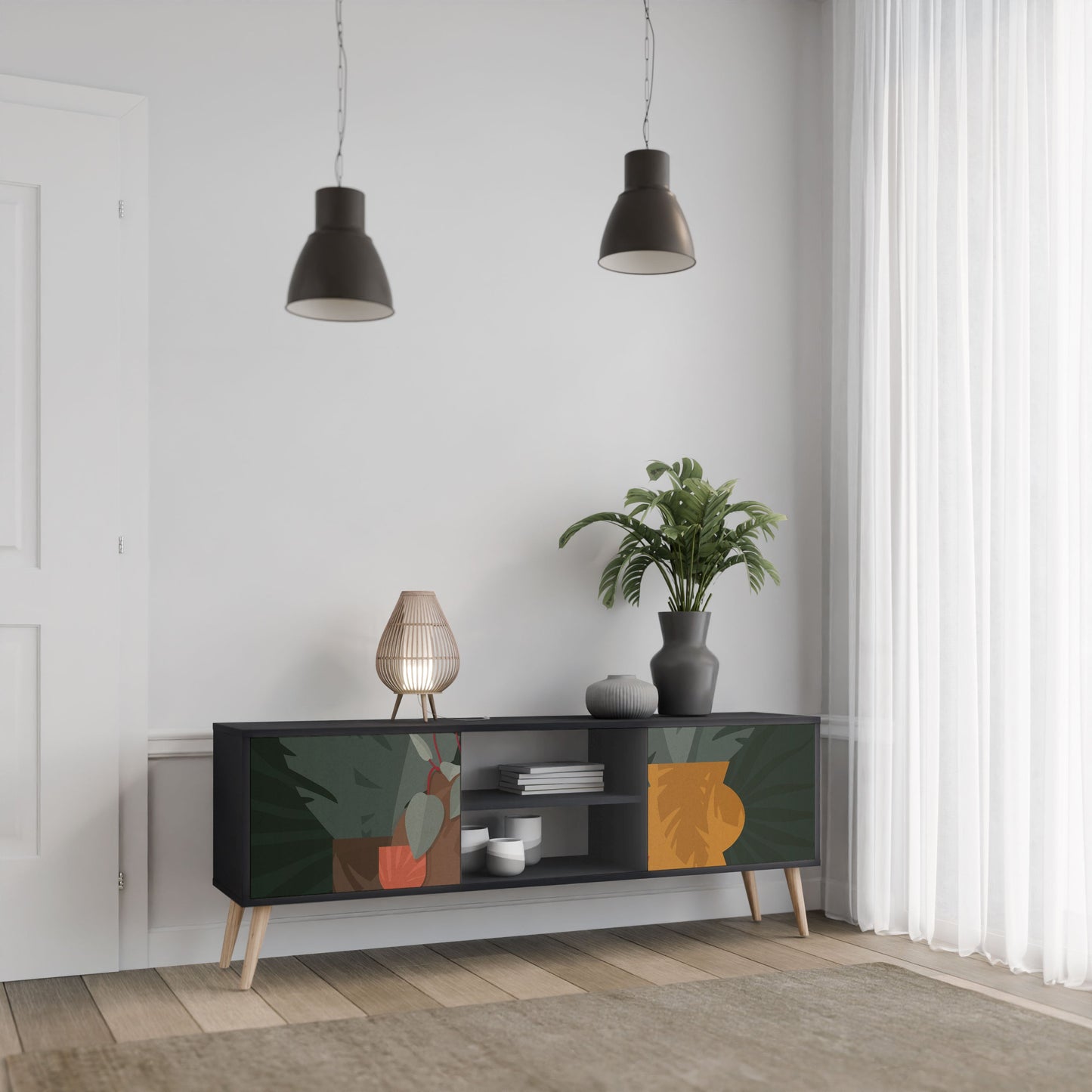 TROPICAL COMPOSITION 2-Door TV Stand in Black Finish