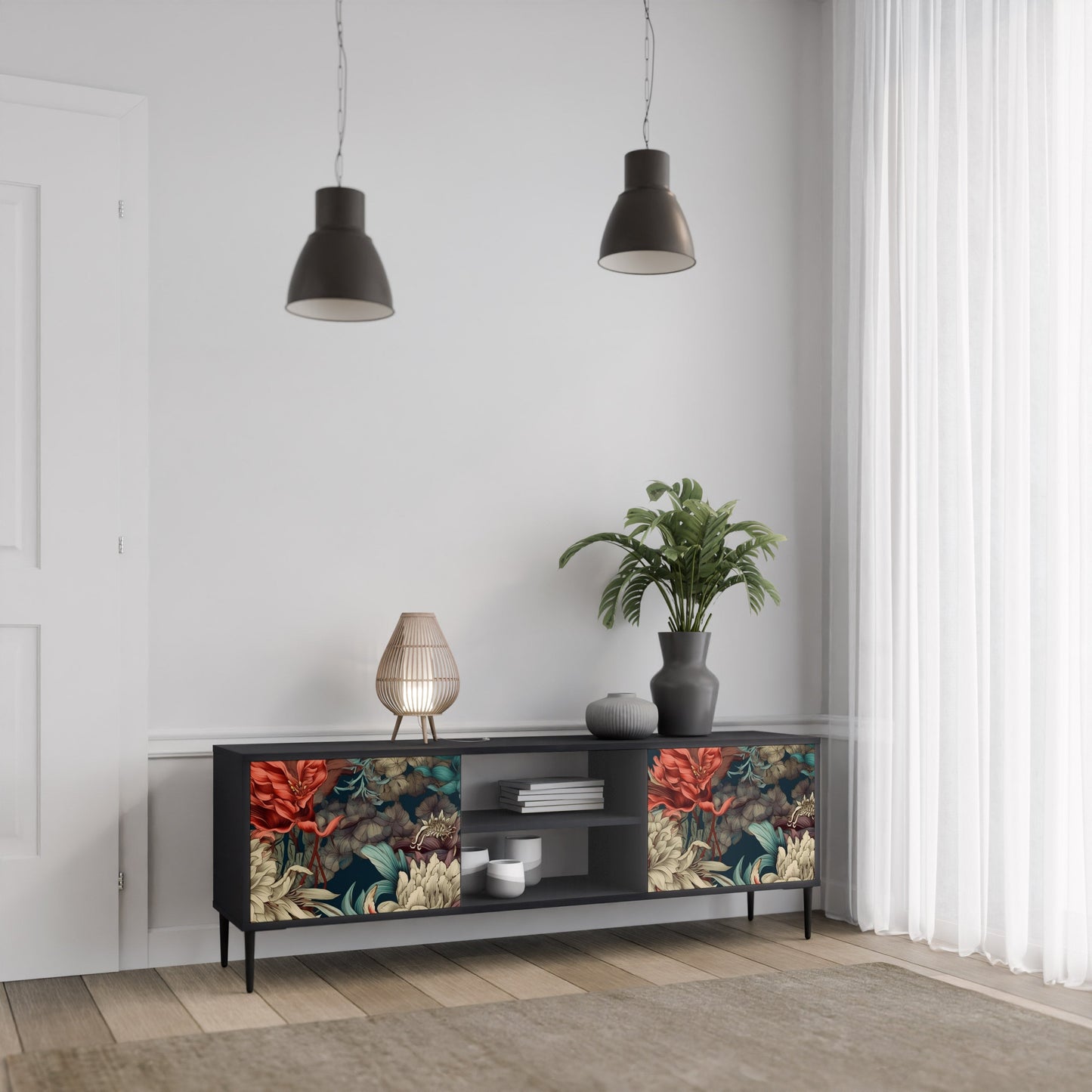 Mobile TV a 2 ante SPROUTING GRACE con finitura nera