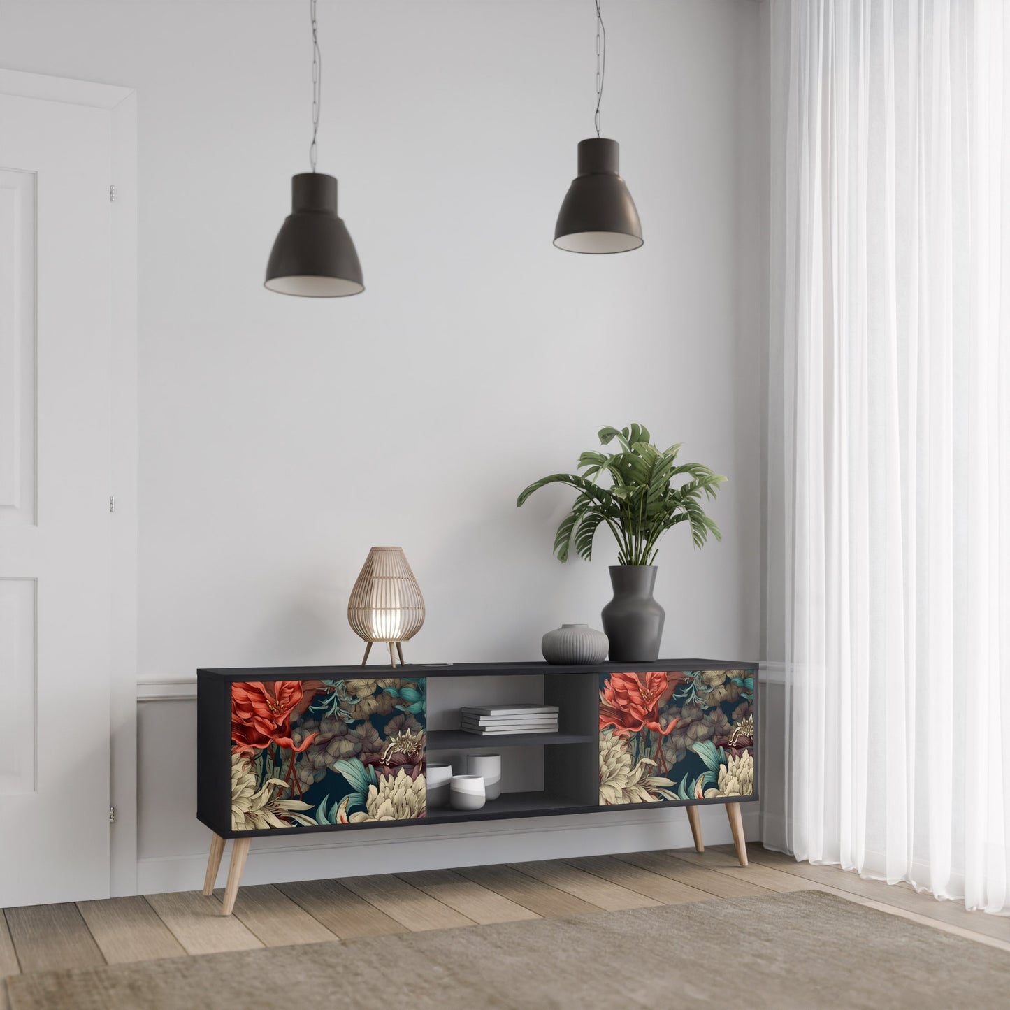 Mobile TV a 2 ante SPROUTING GRACE con finitura nera