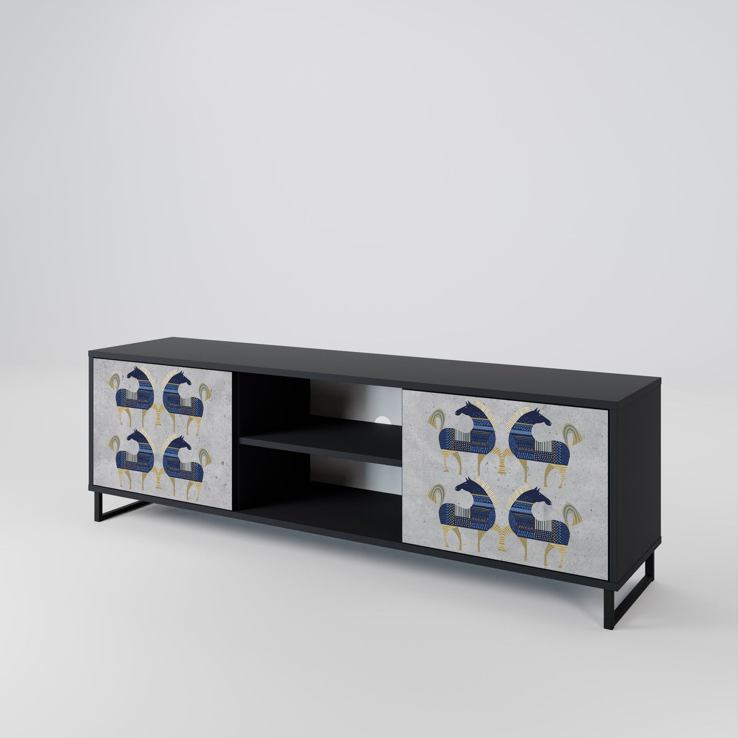 Mobile TV MAJESTIC STEED a 2 ante con finitura nera