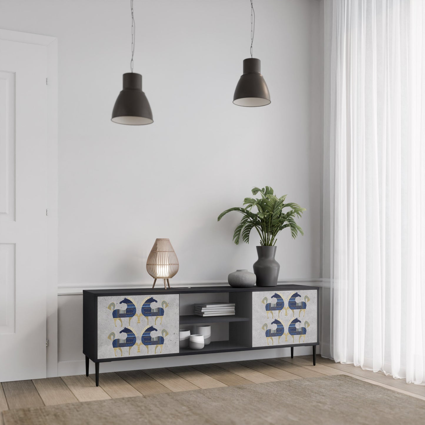 Mobile TV MAJESTIC STEED a 2 ante con finitura nera