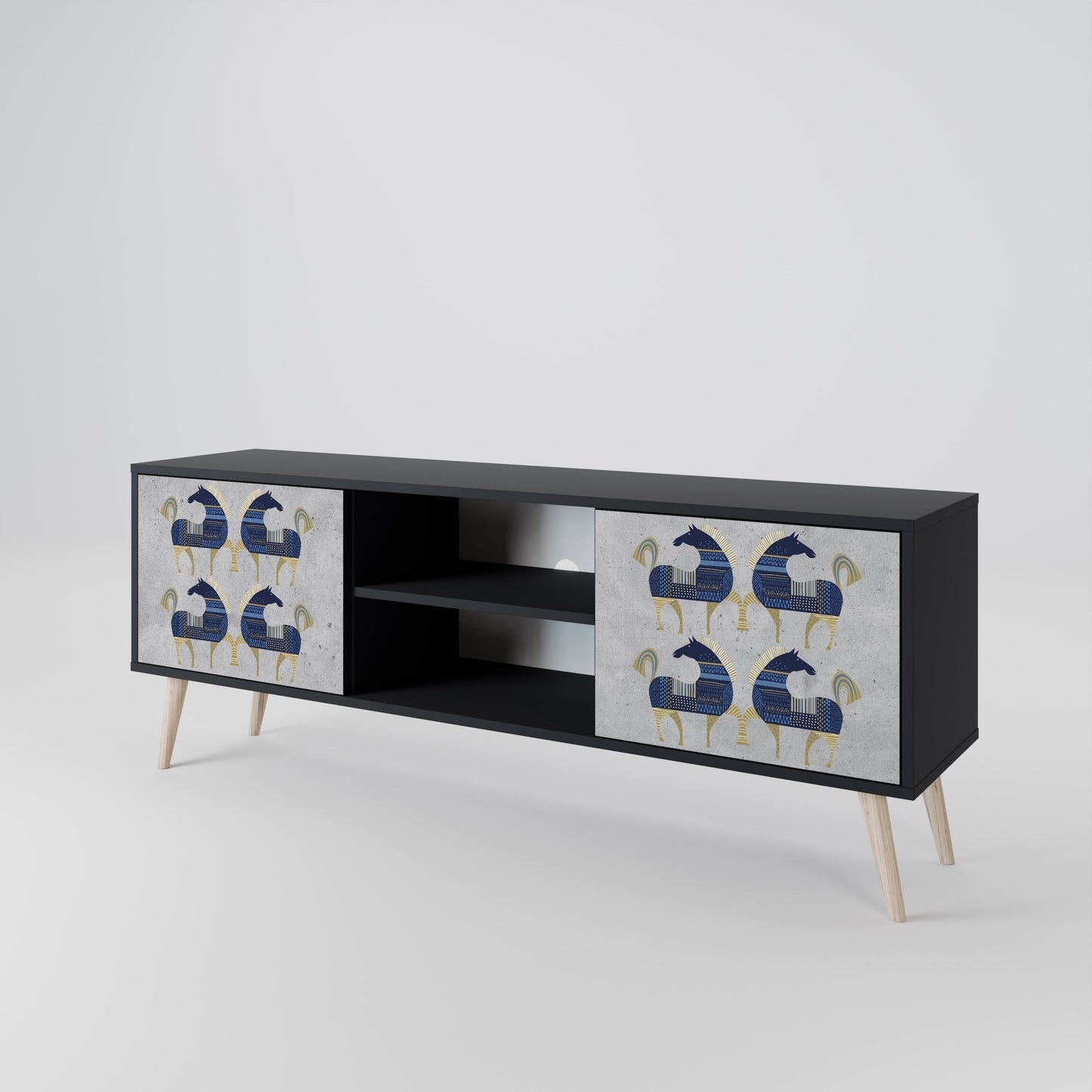 Mobile TV MAJESTIC STEED a 2 ante con finitura nera