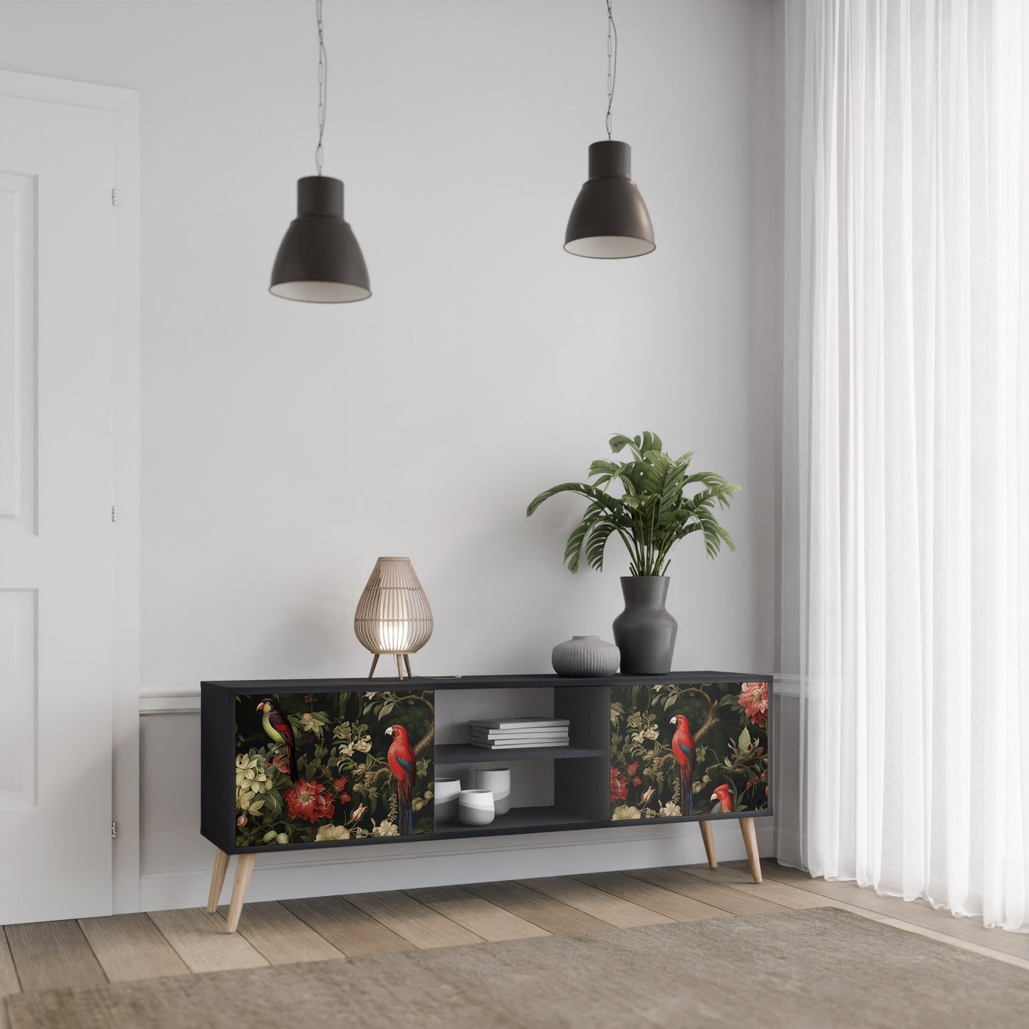 Mobile TV AVIAN GREENERY a 2 ante con finitura nera