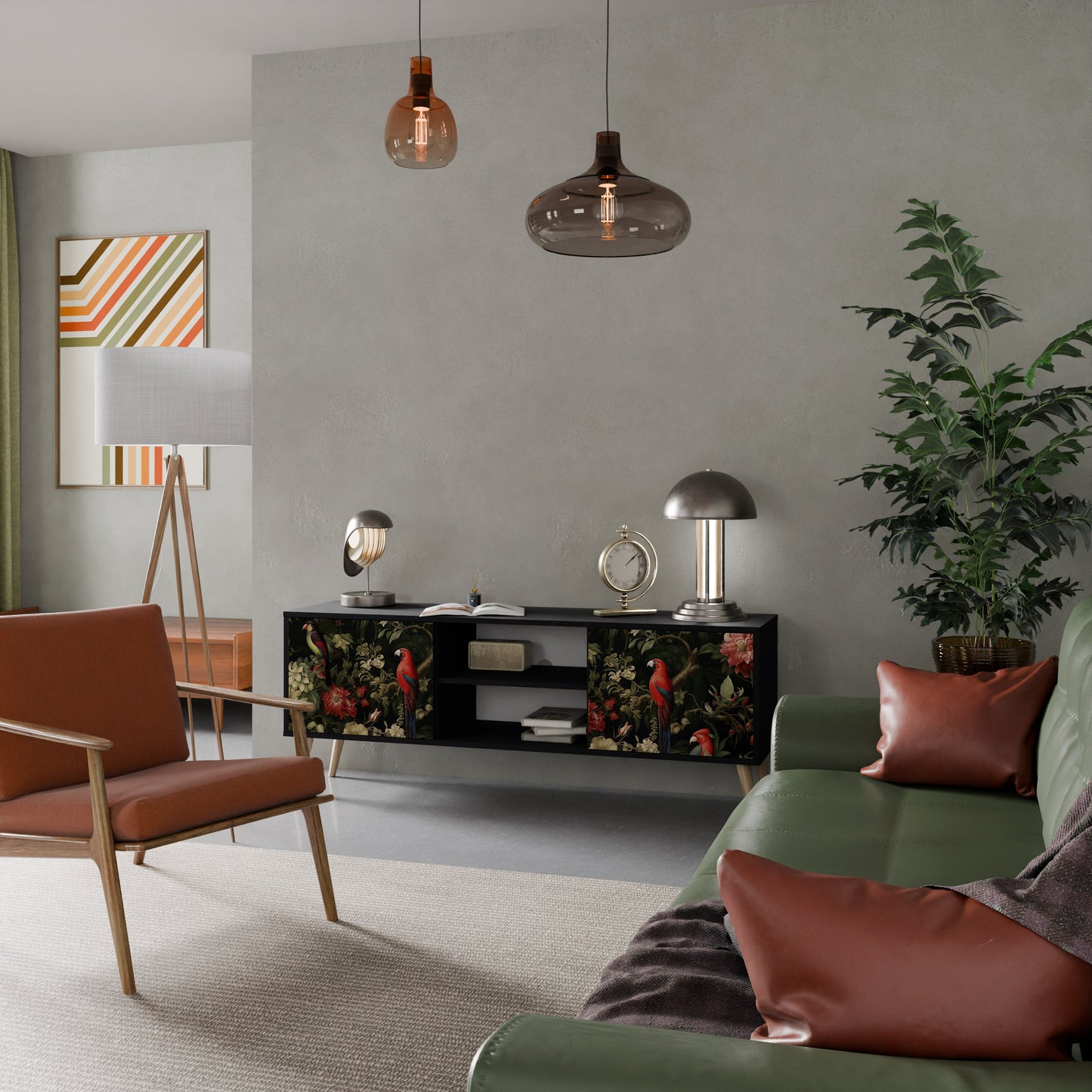 Mobile TV AVIAN GREENERY a 2 ante con finitura nera