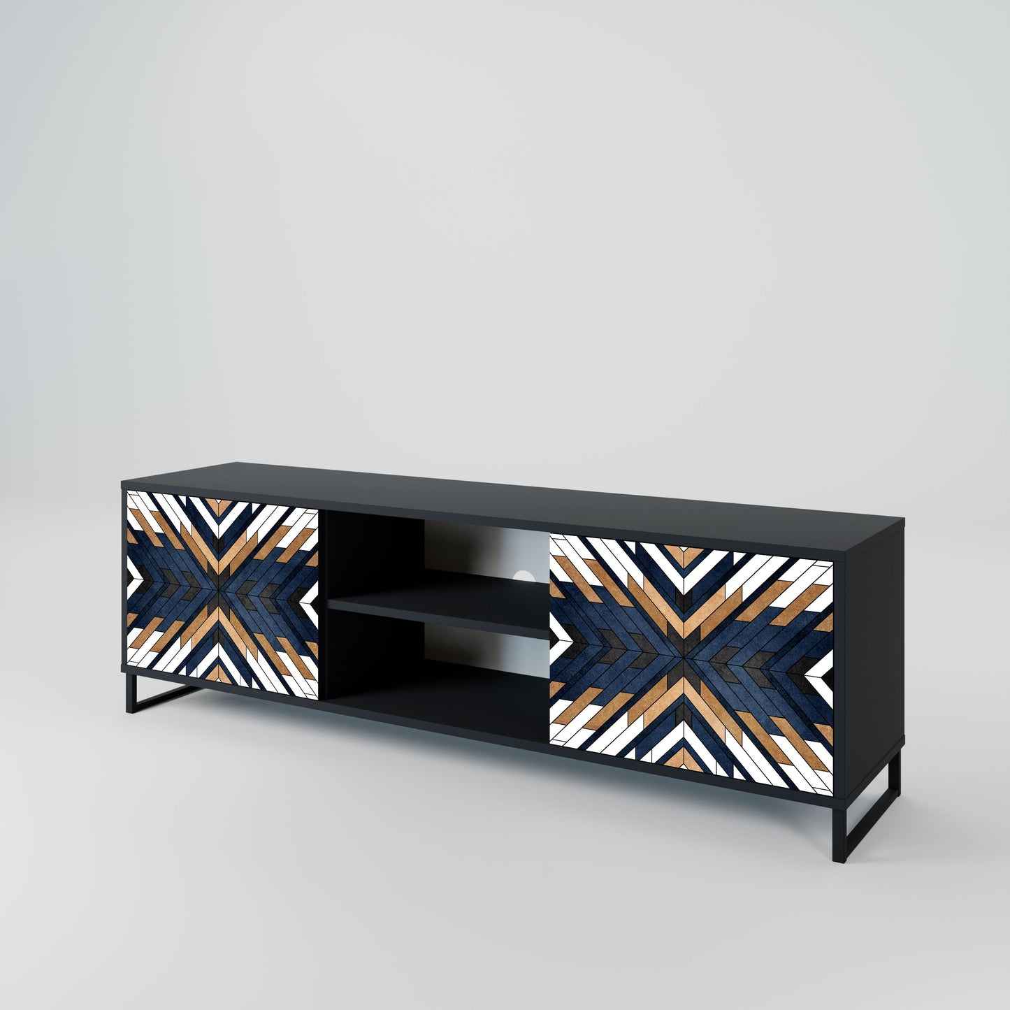 ARTFUL GEOMETRY 2-Door TV Stand in Black Finish