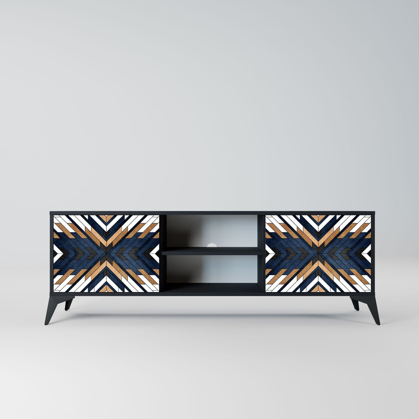 ARTFUL GEOMETRY 2-Door TV Stand in Black Finish